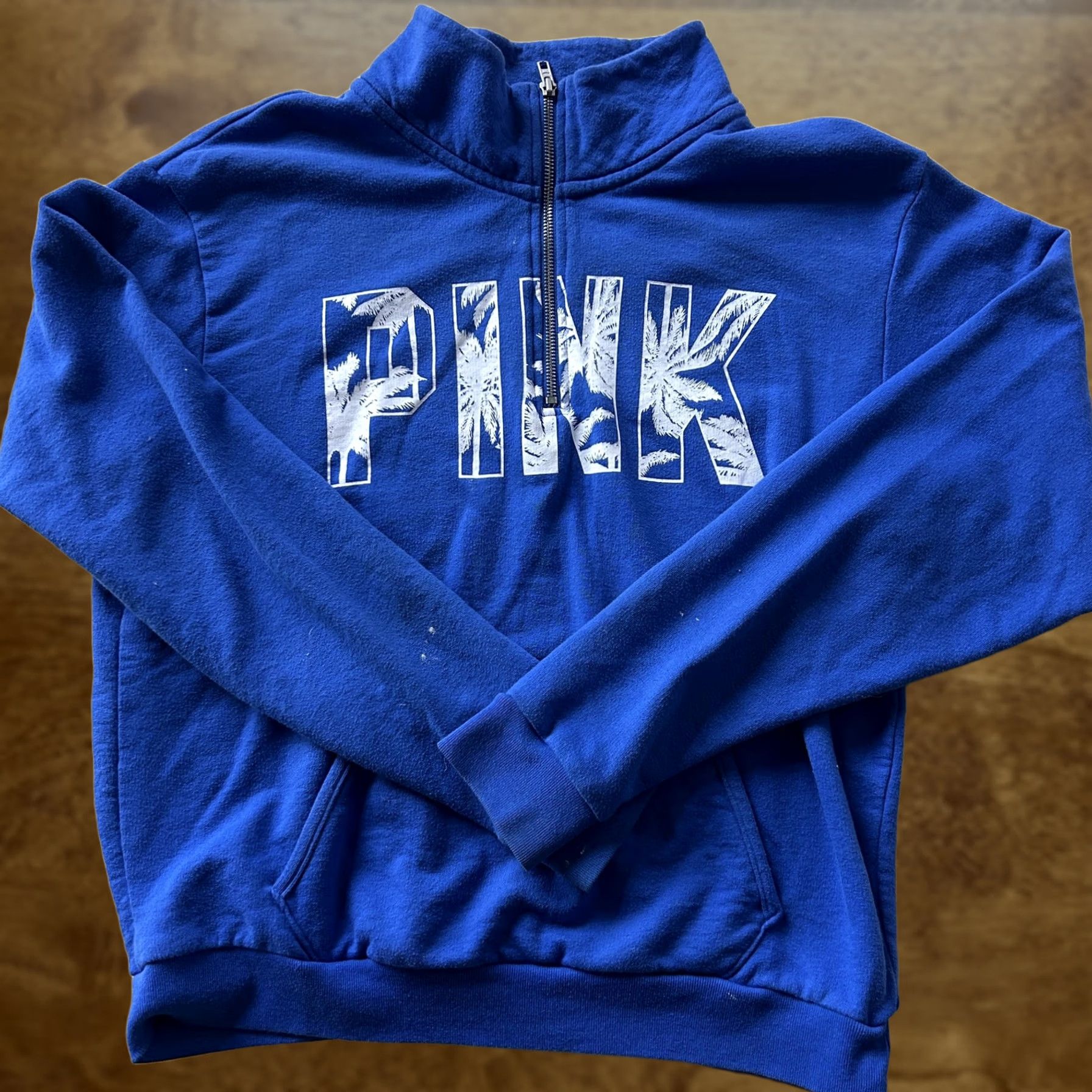 Pinko PINK Victoria's Secret Sweatshirt Womens Medium Blue 1/4 Zip Palm Tree Fleece Size M / US 6-8 / IT 42-44 - 1 Thumbnail