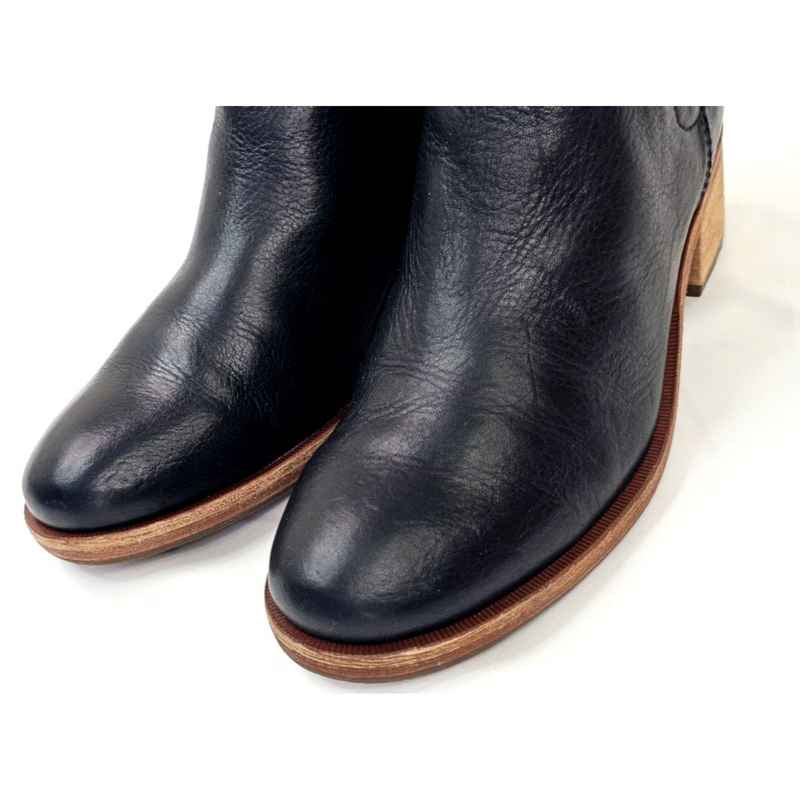 Vintage Kork-Ease Mindo Boots Womens 7 M Black Leather Pull On Ankle Heel 1.75" Block Bootie Size US 7 / IT 37 - 4 Thumbnail