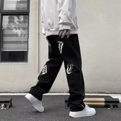 Japanese Brand × Jean Black retro embroidered straight leg loose fit jeans Size US 32 / EU 48 - 2 Thumbnail