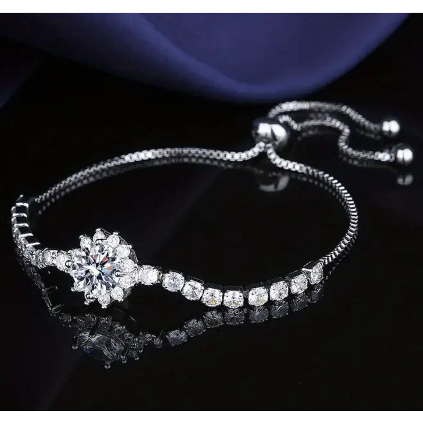 The Unbranded Brand 3 CTW Moissanite Floral Tennis Bracelet Adjustable 925S Size ONE SIZE - 5 Thumbnail