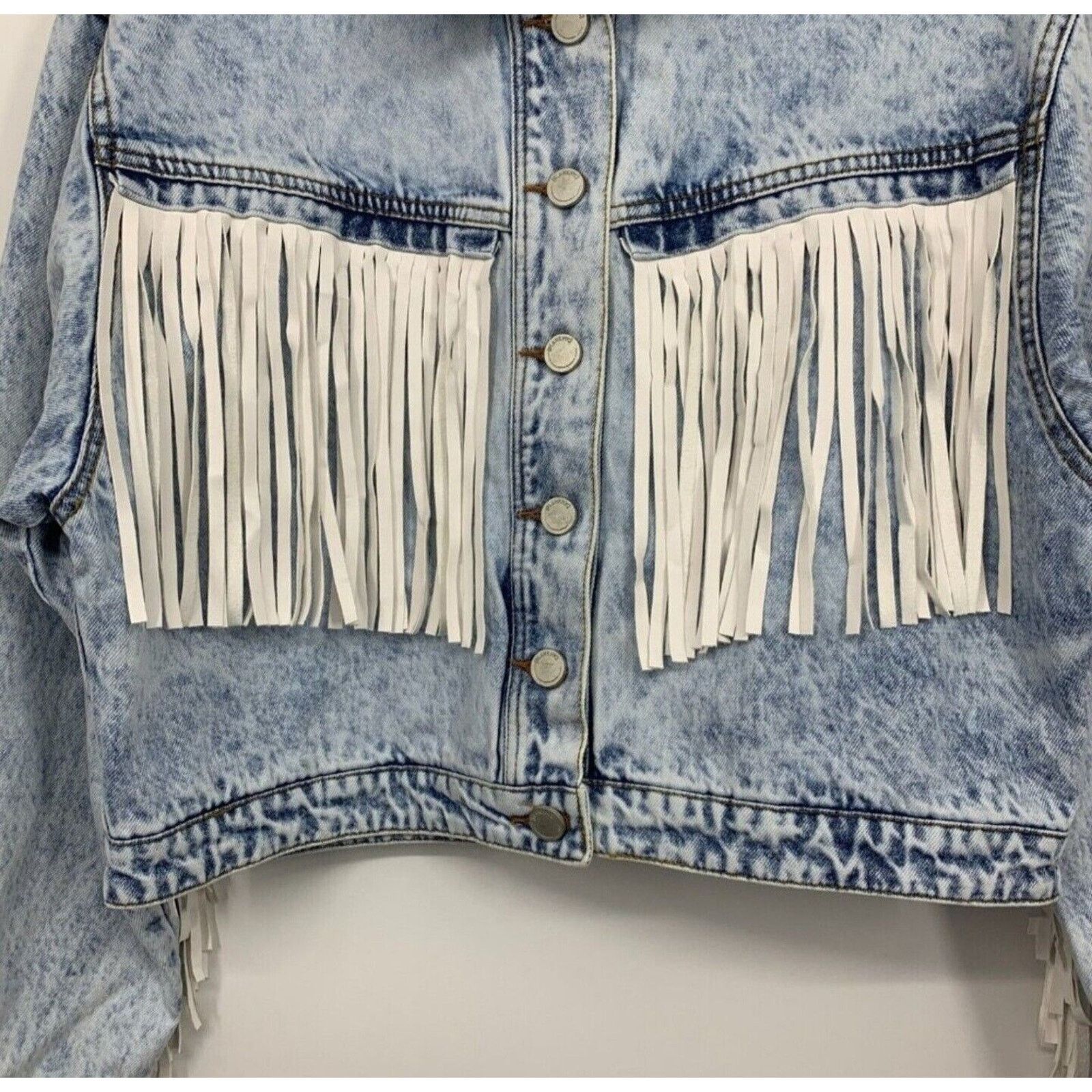 BLANKNYC Blank NYC Frayed Fringe Denim Oversized Trucker Boho Jacket Size S / US 4 / IT 40 - 7 Thumbnail