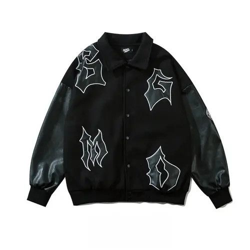 image of Vintage Patchwork Varsity Jacket in Black, Men's (Size Medium)