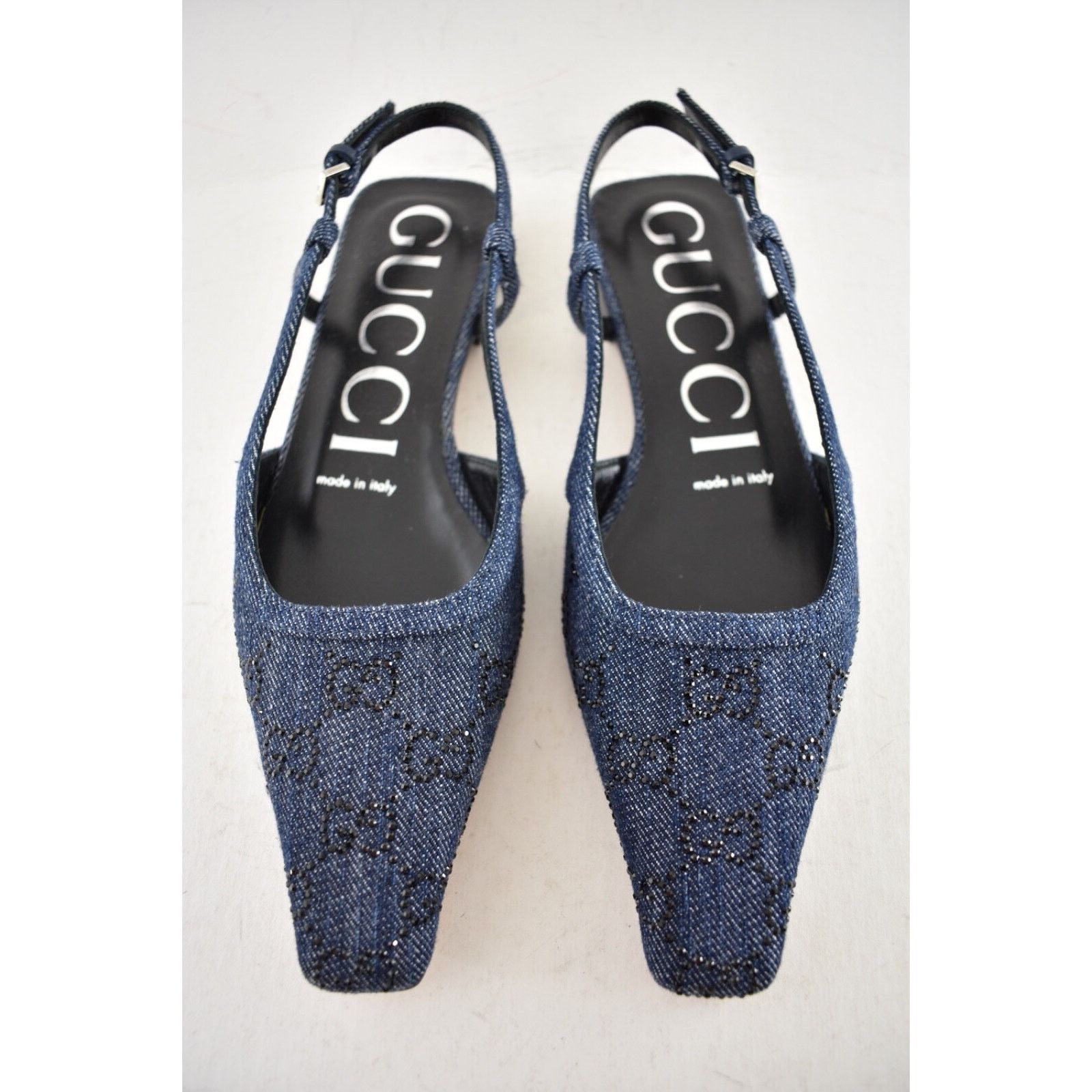 Gucci Gucci Demi Denim Blue Black Crystal Slingback Ballerina Size US 6 / IT 36 - 5 Thumbnail