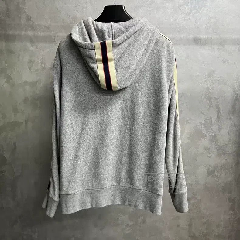 Gucci Gucci Grey striped webbing zipper hooded jacket Size US L / EU 52-54 / 3 - 2 Thumbnail