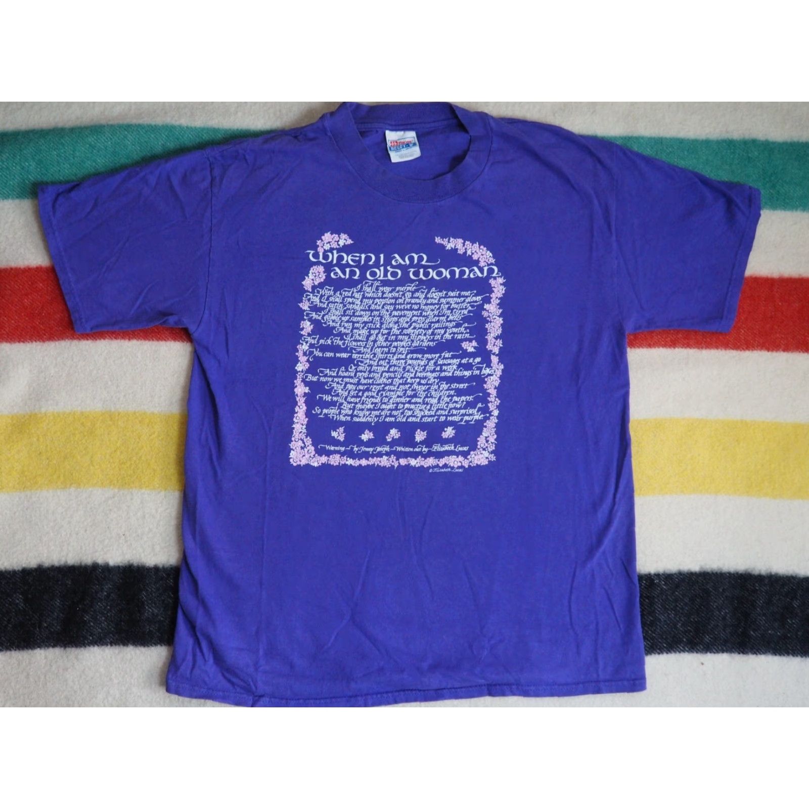 Hanes VINTAGE Hanes 90s Elizabeth Lucas Poetry Art Purple Aging Woman Tee T-Shirt L Mens Size US L / EU 52-54 / 3 - 2 Thumbnail
