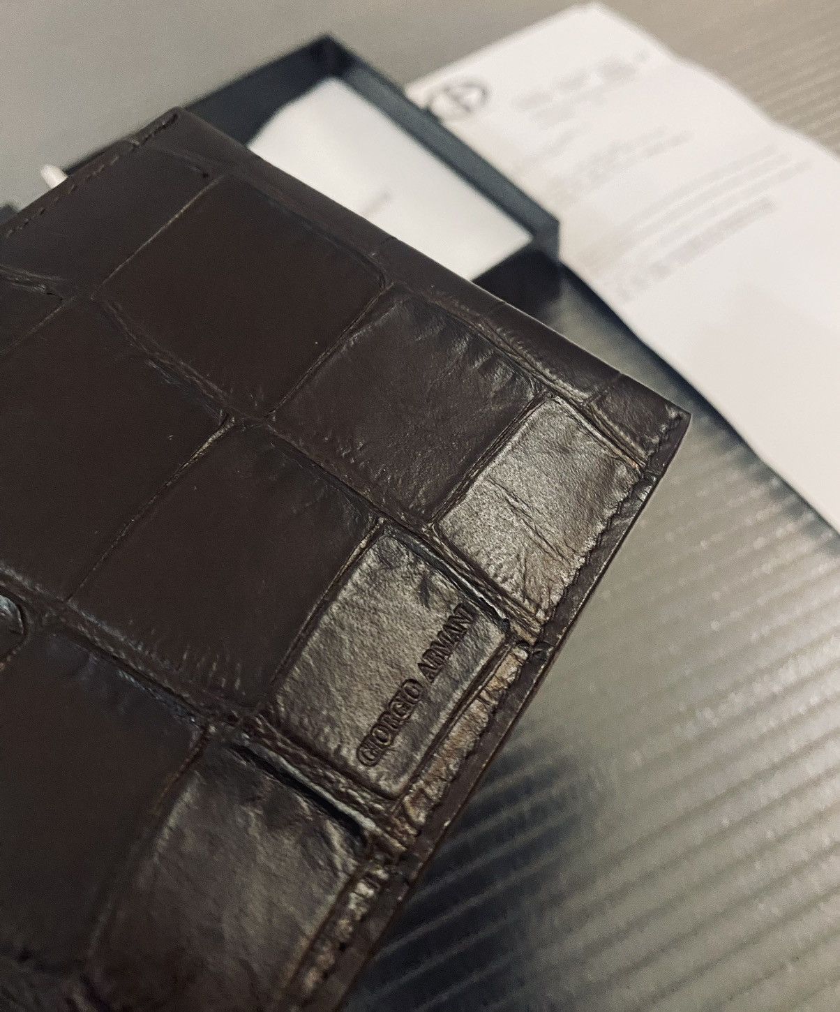 Giorgio Armani Giorgio Armani 🇮🇹 croc espresso leather 8 card wallet NEW Size ONE SIZE - 4 Thumbnail