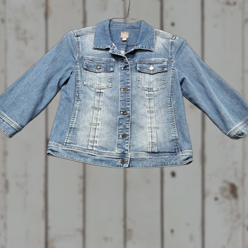 J. Jill J. Jill Denim Trucker Jacket Womens Size S Blue Cotton Stretch Button Up Pocket Jacket Size S / US 4 / IT 40 - 1 Thumbnail
