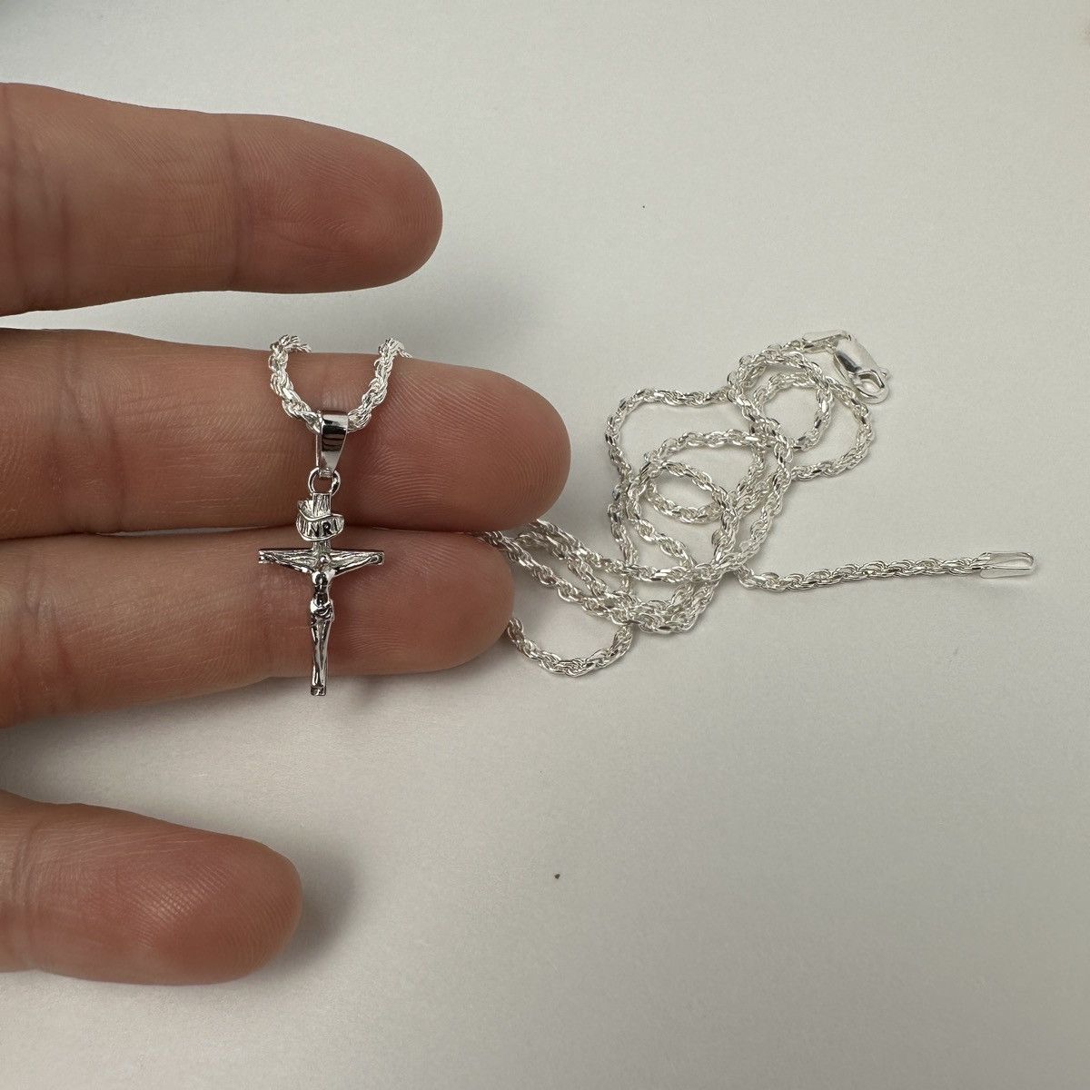 Jewelry Solid .925 Sterling Silver Rope Chain And Cross Set 2mm 22” Size ONE SIZE - 5 Thumbnail