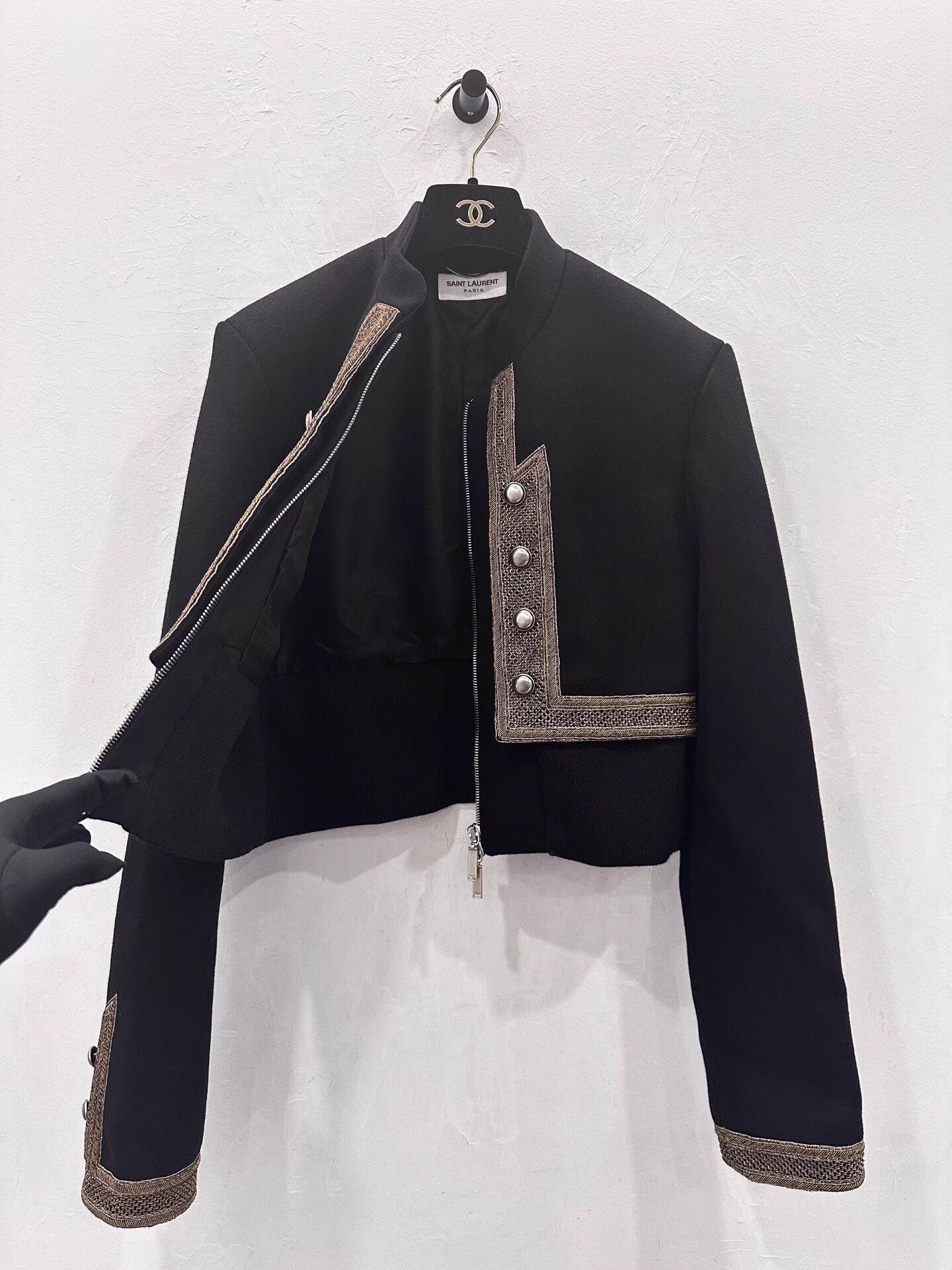 Yves Saint Laurent YSL Black Wool Baroque Blazer 38 Silver Buttons Metal Logo Size S / US 4 / IT 40 - 3 Thumbnail