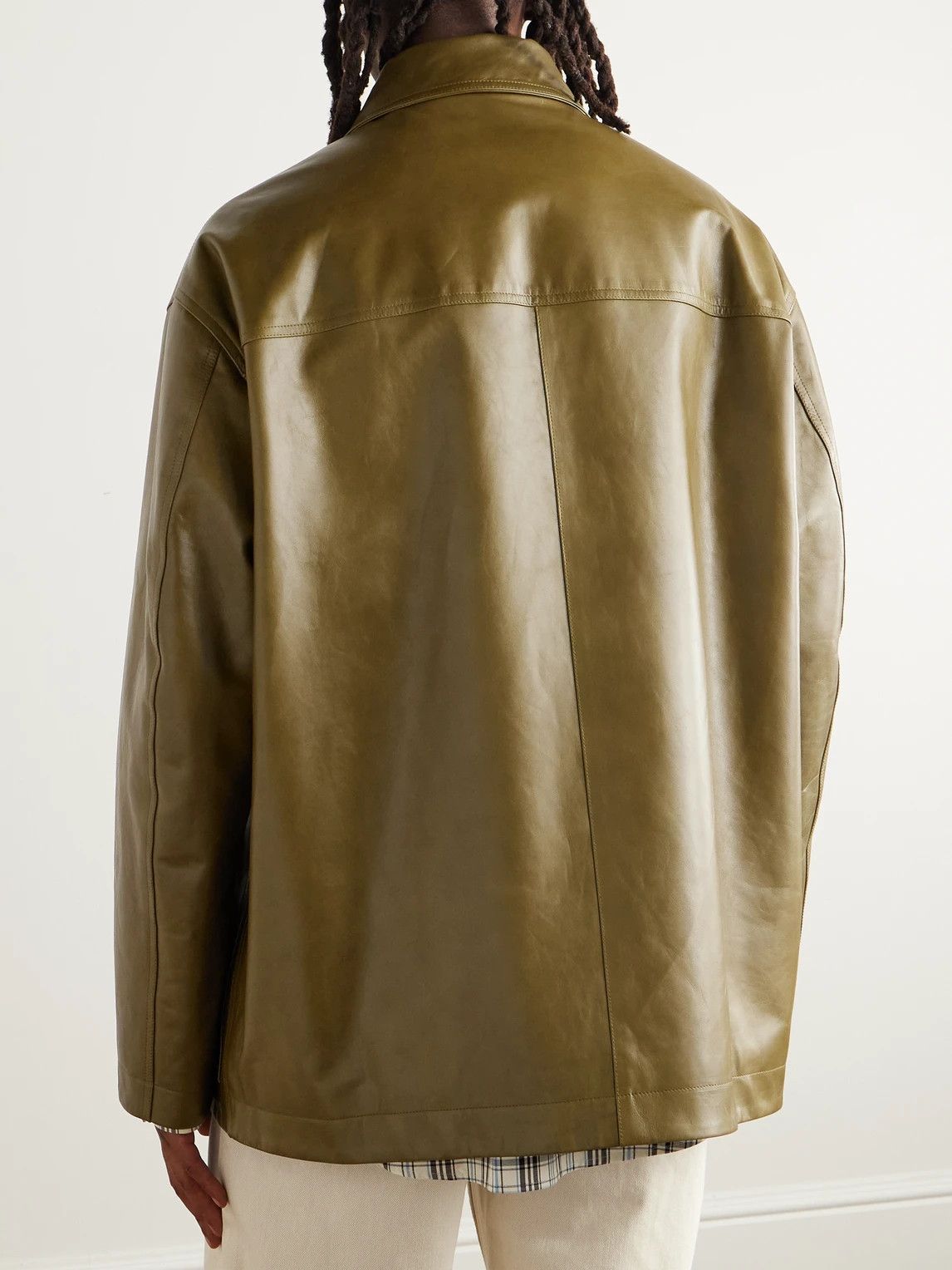 Jil Sander o1loc1c0426 Oversized Leather Jacket in Brown Size US S / EU 44-46 / 1 - 4 Thumbnail
