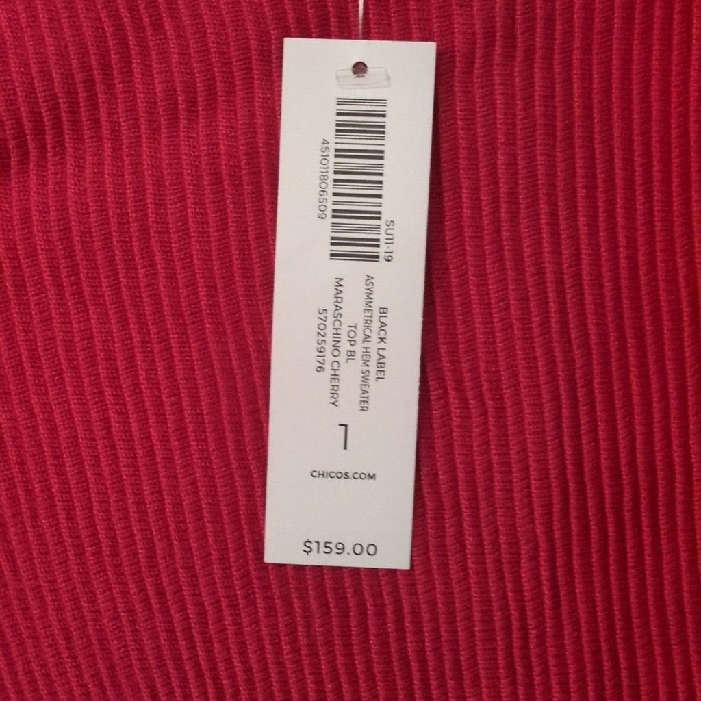 Chicos Chico's black label red asymmetrical hem sweater top size 1 Size M / US 6-8 / IT 42-44 - 2 Thumbnail