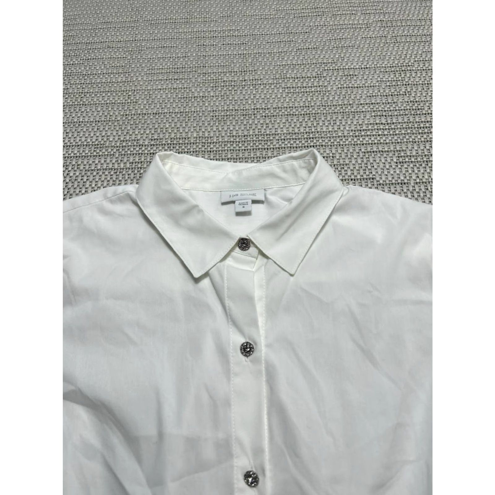 J. Jill J Jill Shirt Womens Medium White Stretch Jewel Crystal Buttons Button Up Top Size M / US 6-8 / IT 42-44 - 3 Thumbnail