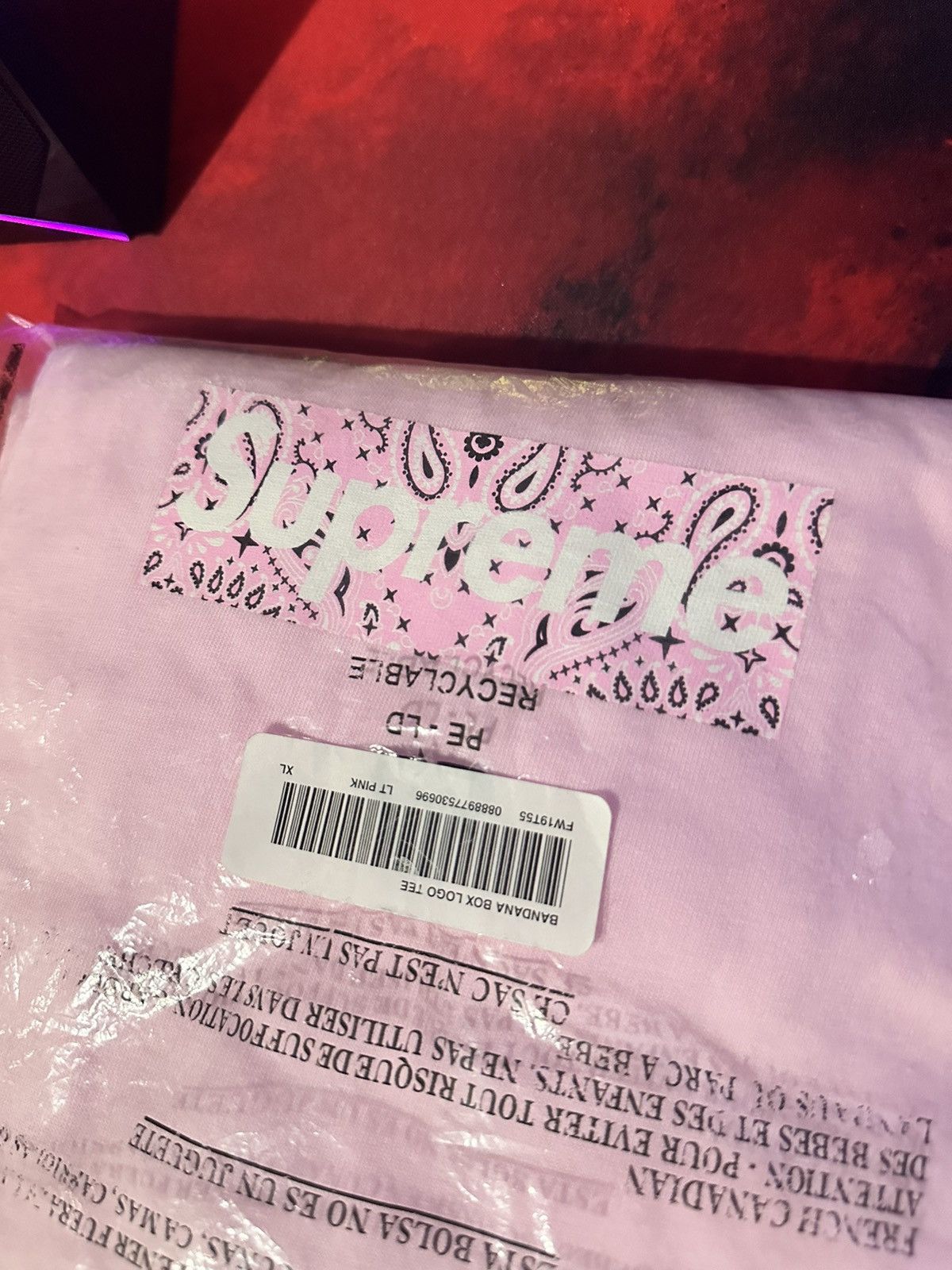 image of Fcfs Supreme Box Logo Tee Pink Bandana Xl, Men's