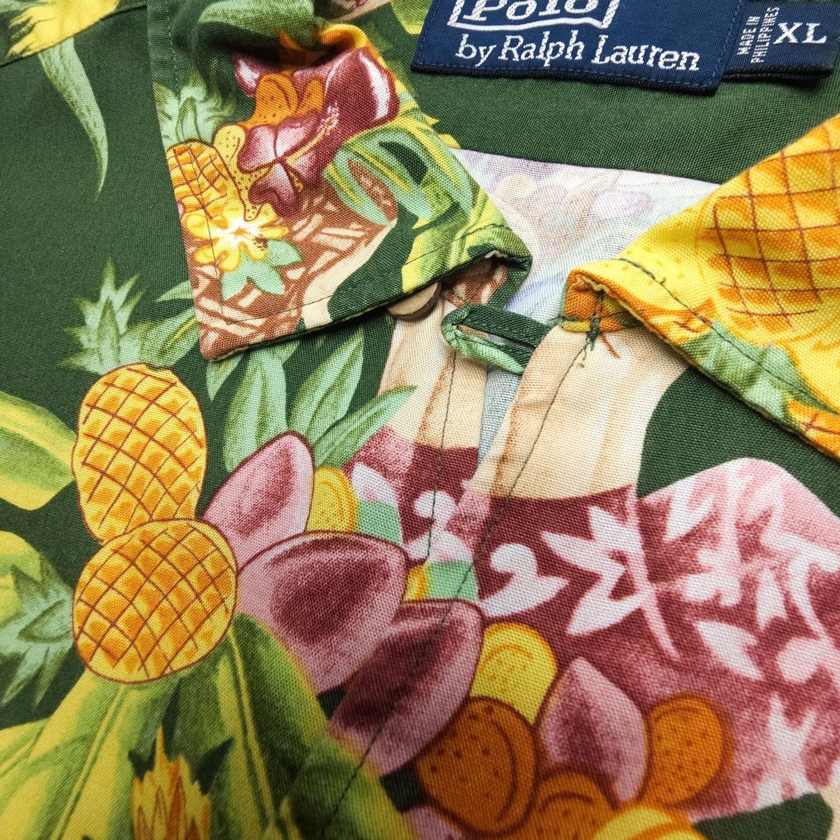 Polo Ralph Lauren VTG Polo Ralph Lauren Hawaiian Shirt Mens XL Floral Print Button-Up Short Sleeve Green 60s 70s Tropical Size US XL / EU 56 / 4 - 4 Thumbnail