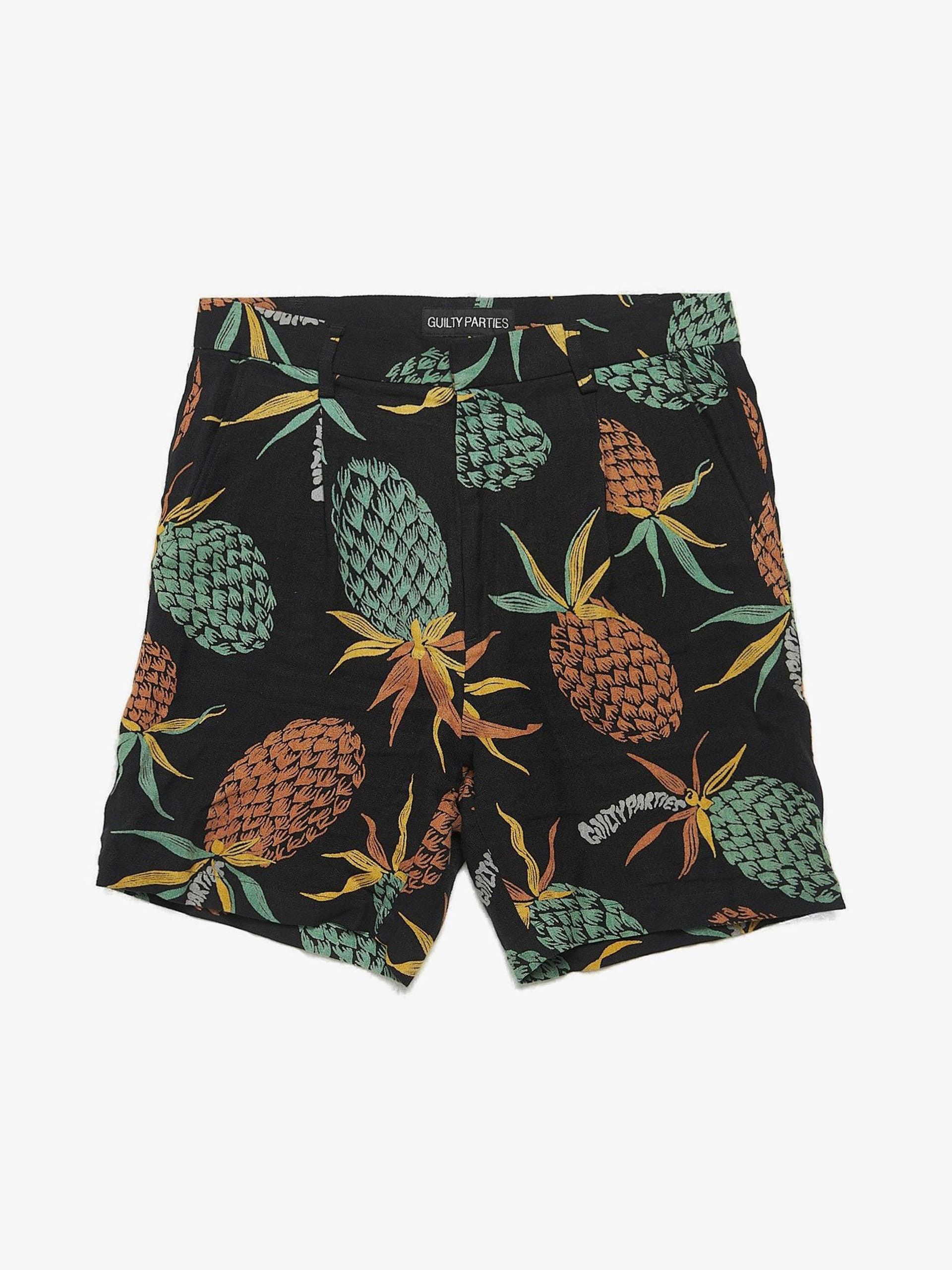 Wacko Maria BLack Zipped Pineapple Printed Viscose Shorts | Grailed