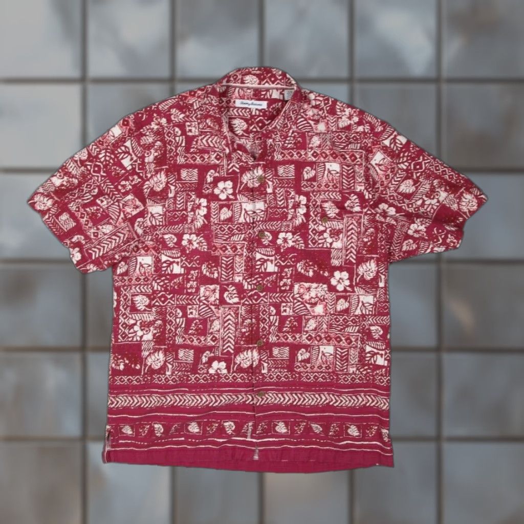 Tommy Bahama Tommy Bahama Shirt Men Large Red Floral Silk Blend Button Up Hawaii Island Zone Hawaiian Tropical Floral Mens Size US L / EU 52-54 / 3 - 1 Thumbnail
