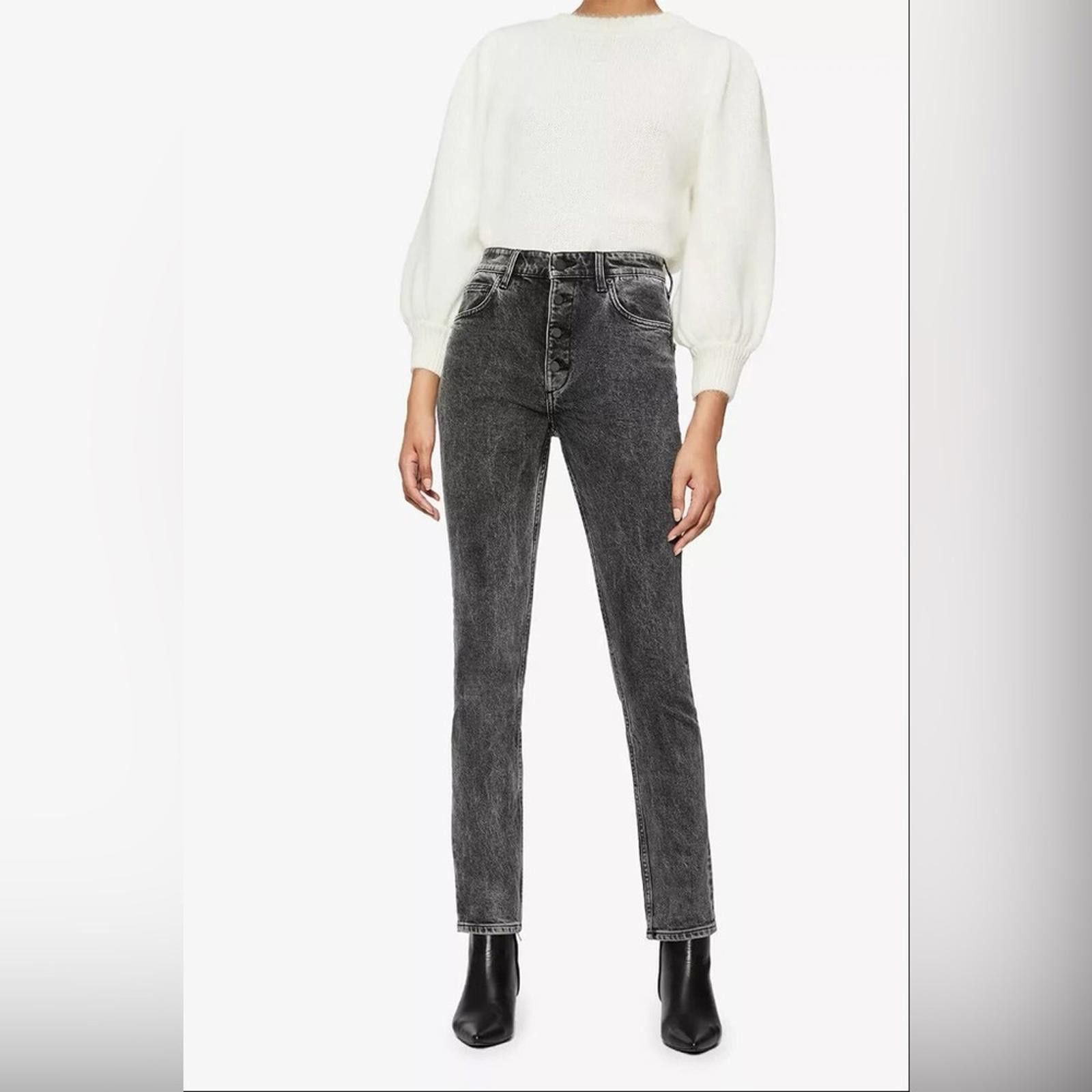 Anine Bing “Frida” High-Rise Button Fly Jeans — Charcoal