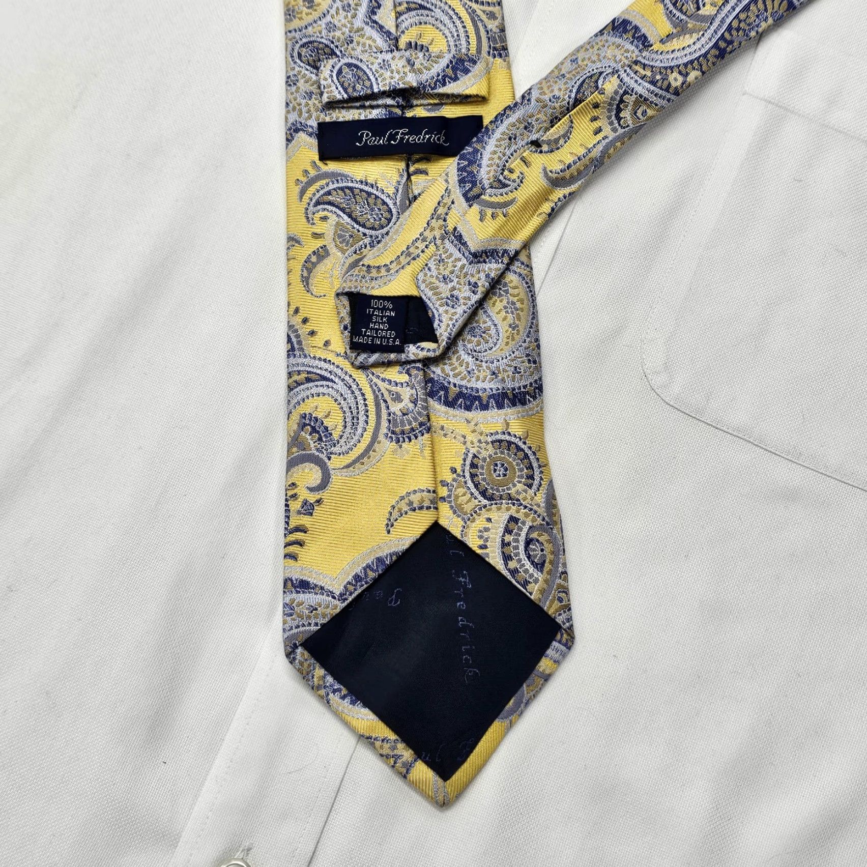 Vintage Paul Fredrick Necktie Tie Men's 100% Silk Yellow Paisley Textured USA Vintage: No (adjust to structure) Size ONE SIZE - 4 Thumbnail