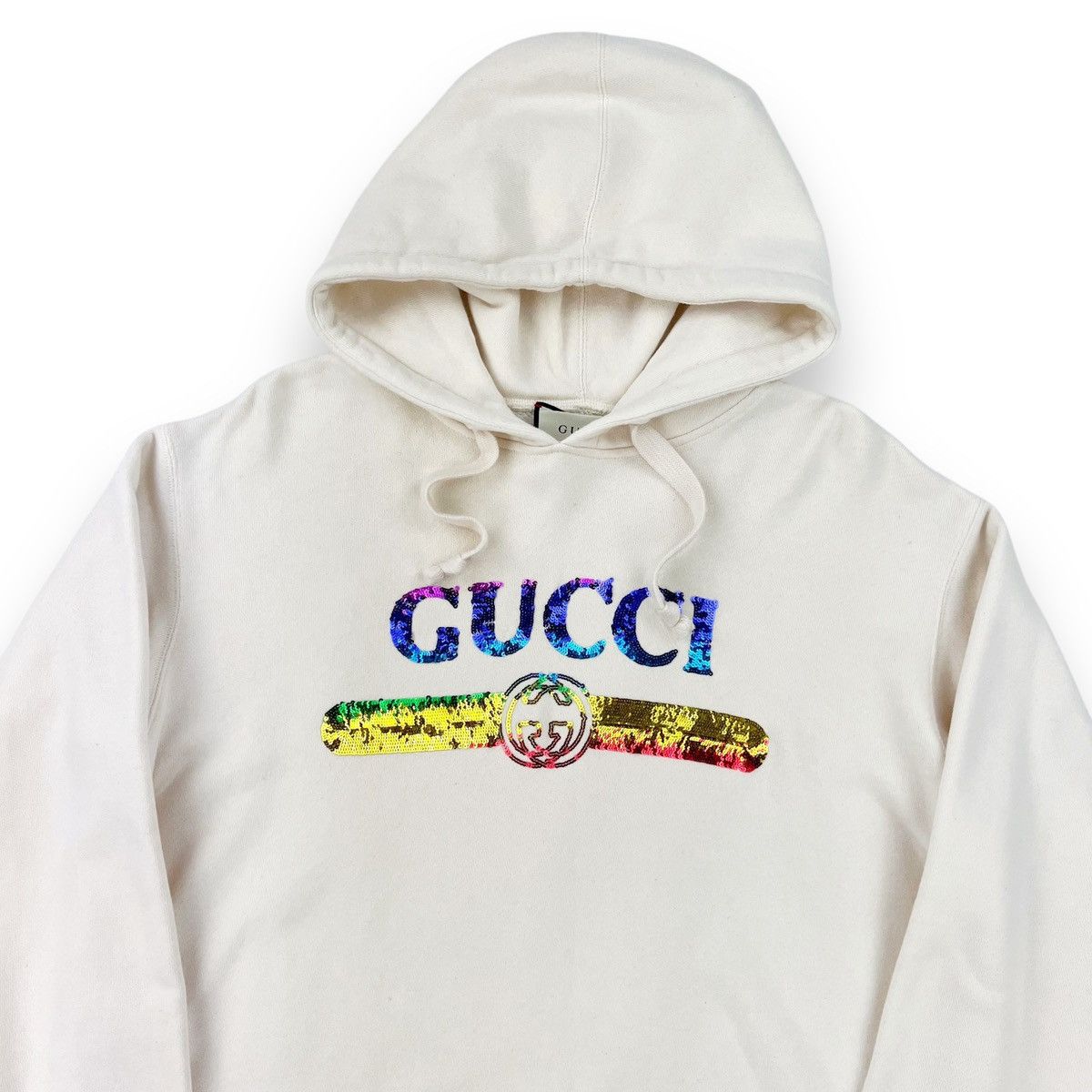 Gucci Gucci Sequin Logo Cream Hoodie Grailed