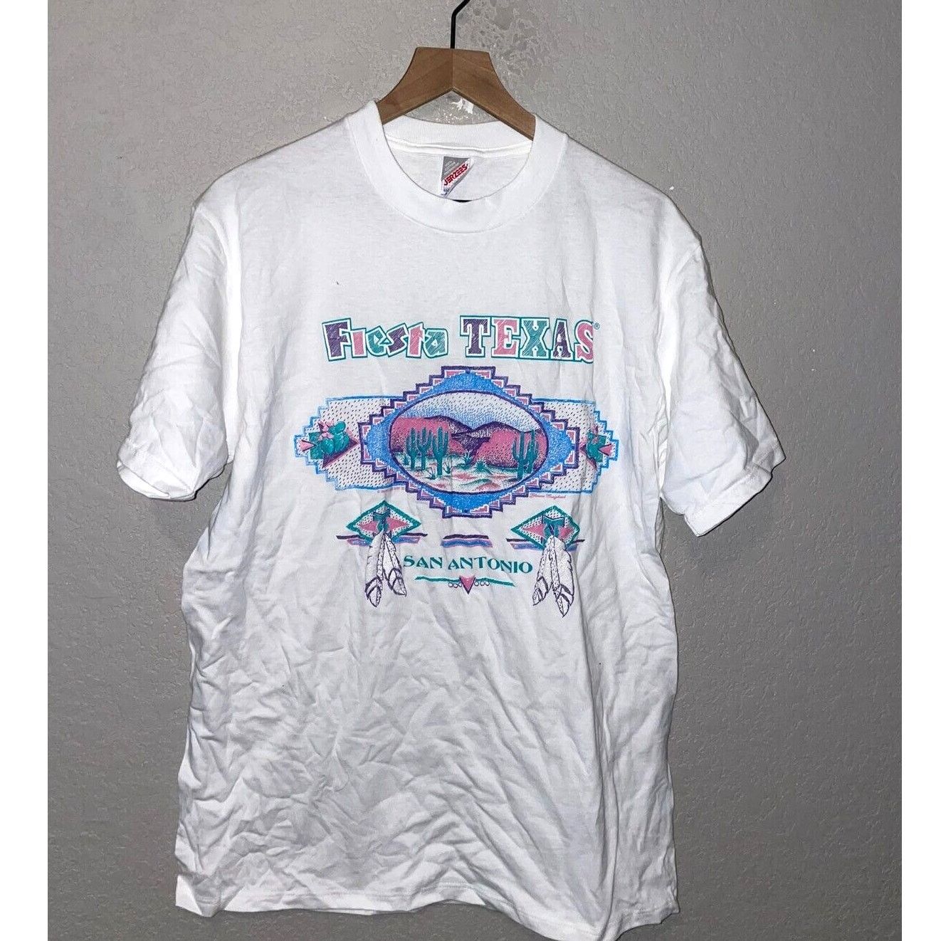 Jerzees Vintage Fiesta Texas San Antonio Shirt Graphic L White Tee Size US L / EU 52-54 / 3 - 1 Thumbnail
