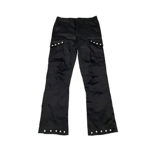 image of Vintage Zipper Rivet Flared Yuppie Punk Remake Cargo Pants in Black, Men's (Size 30)