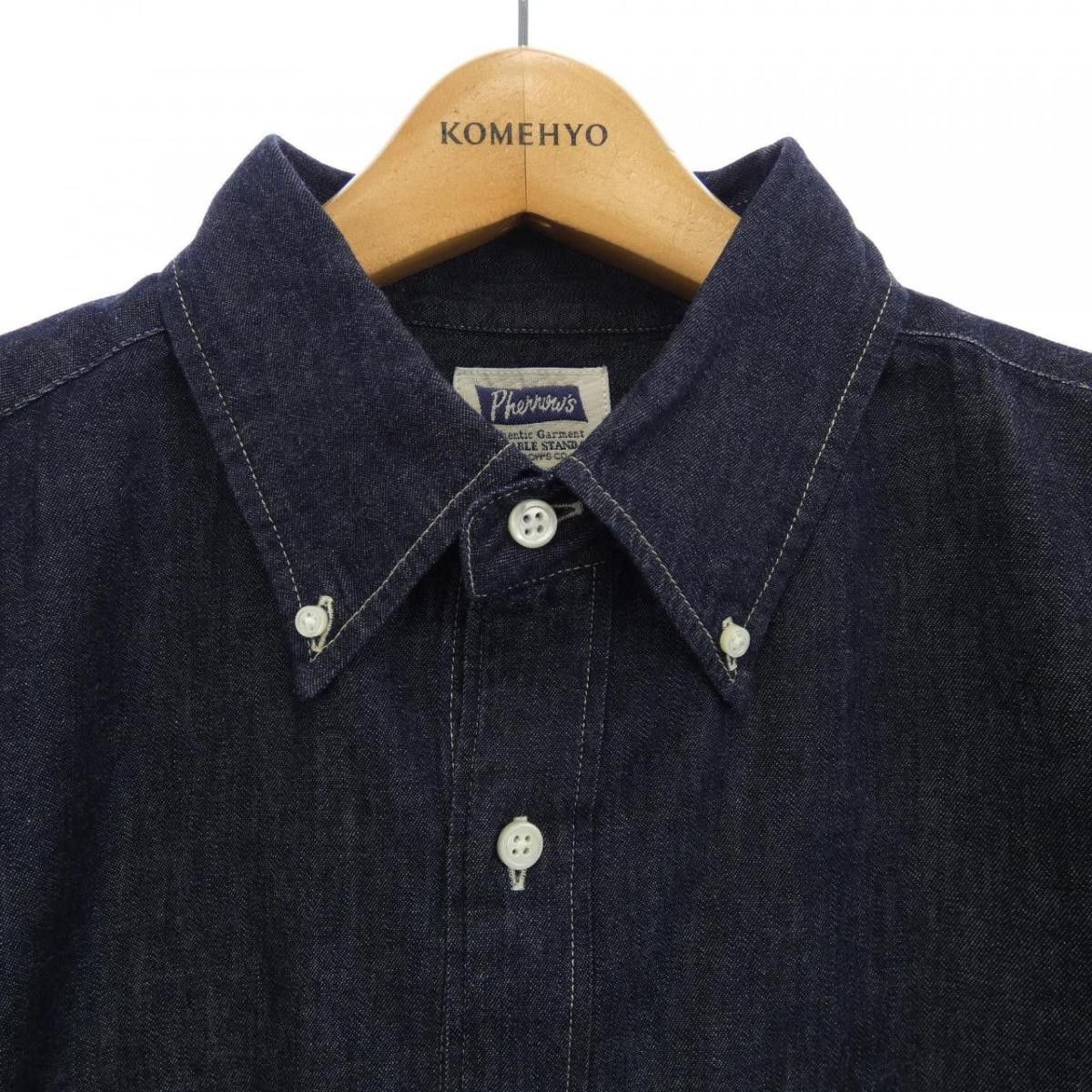 Pherrow's Shirt Cotton Button Up Plain Long Sleeve Navy Size US L / EU 52-54 / 3 - 3 Thumbnail