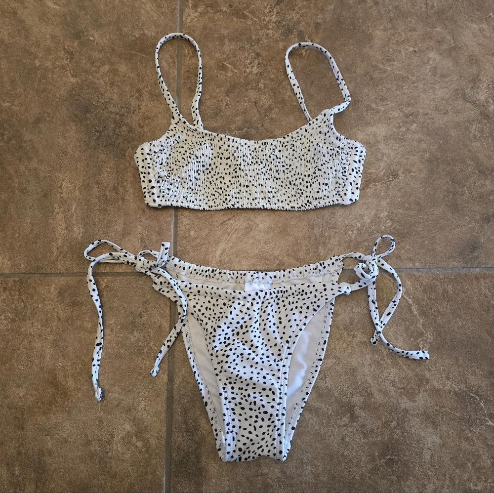 Designer White Black Speckled XHLN Bikini Top Size ONE SIZE - 3 Thumbnail