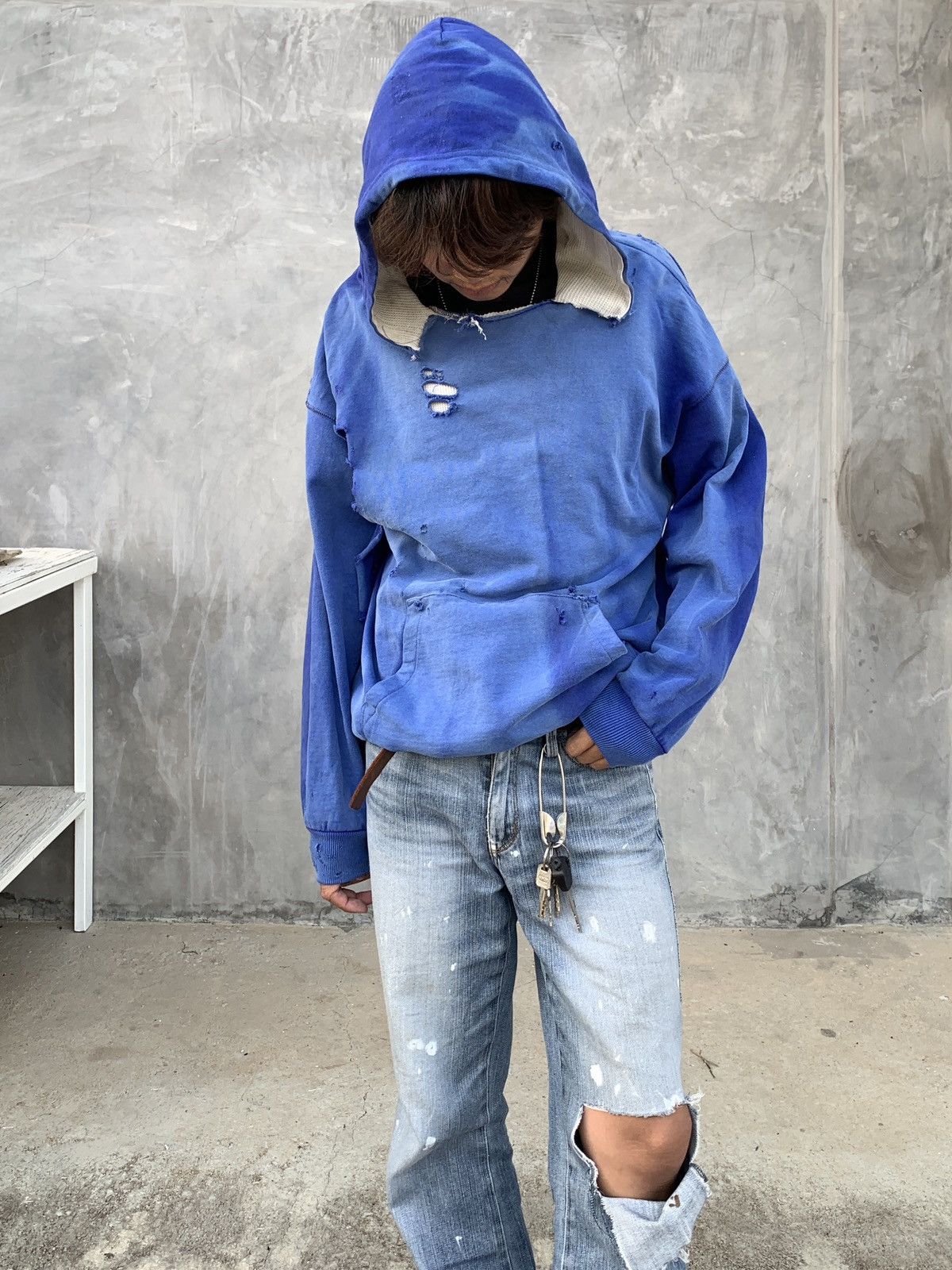 Vintage Thrashed Vintage Thermal Lined Hoodie Distressed ERD Size US M / EU 48-50 / 2 - 4 Thumbnail