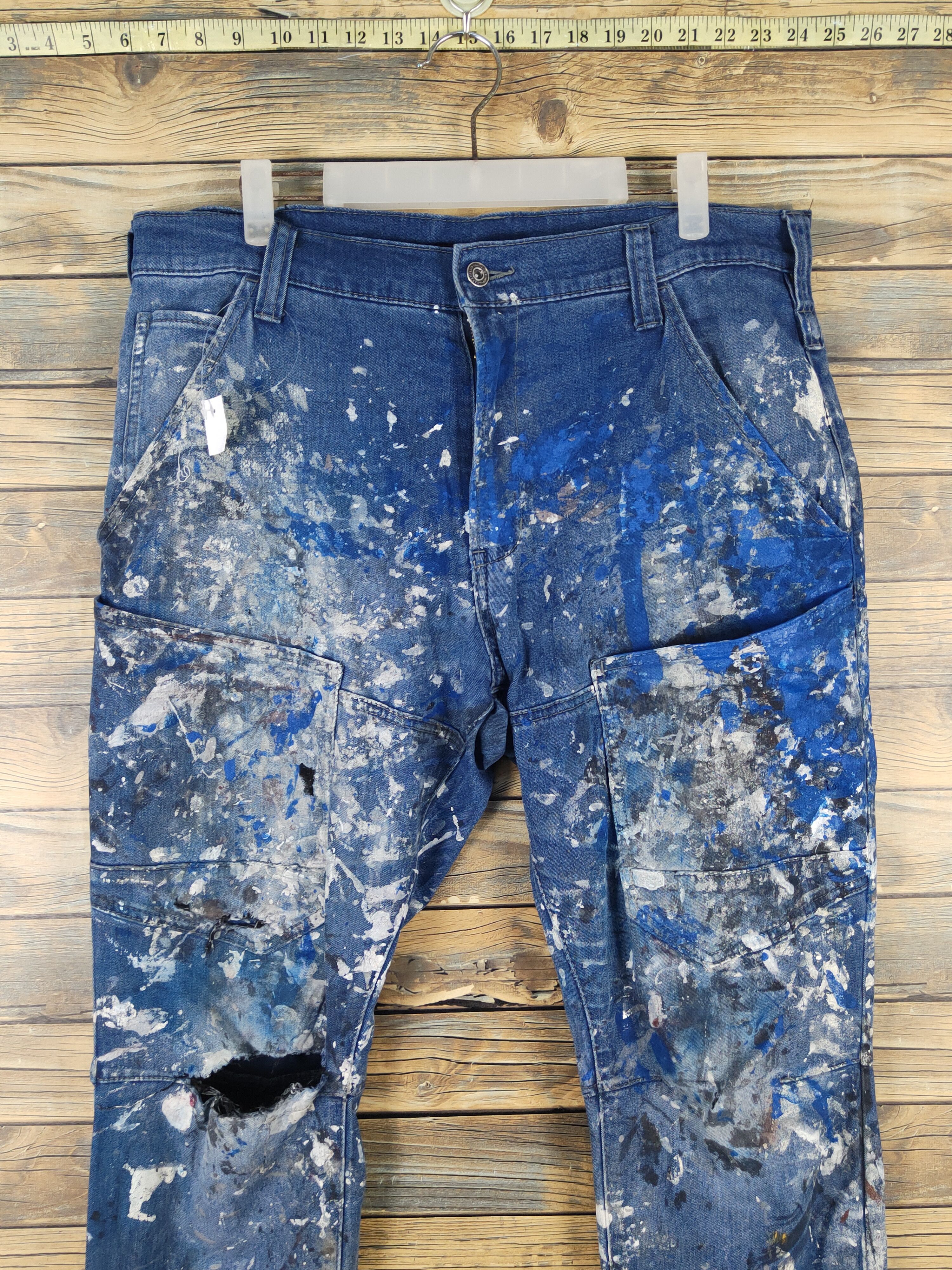 Japanese Brand Japan painter Blue Distressed Ripped denim Jeans #W1984 Size US 36 / EU 52 - 2 Thumbnail