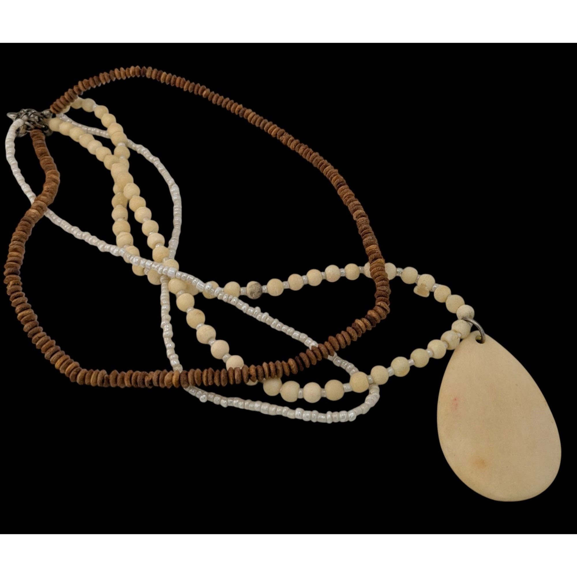 Other Vintage Boho Multi-Strand Necklace With Cream & Brown Beads Size ONE SIZE - 4 Thumbnail