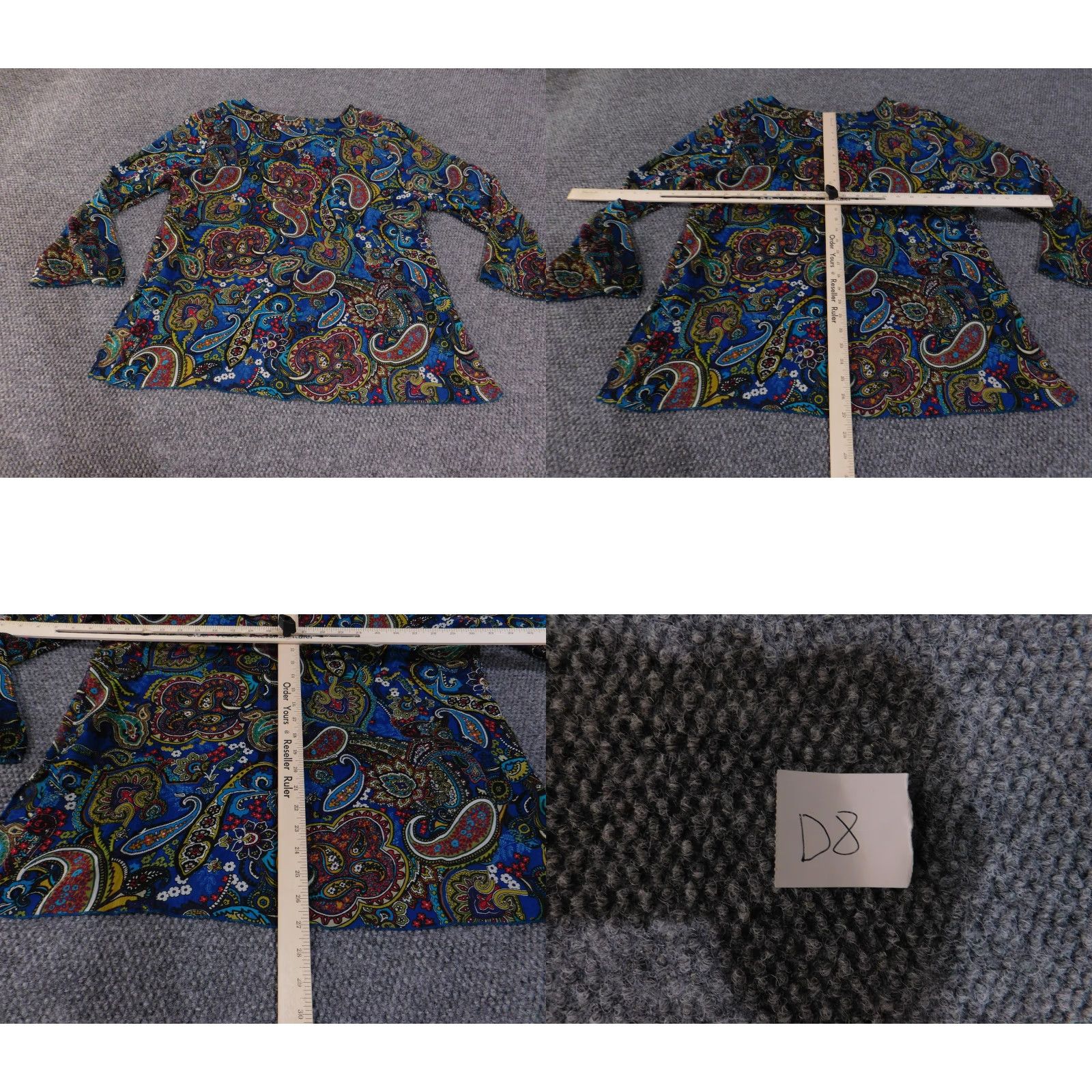 Vintage Chicos Blouse Womens 3 Blue Paisley Print 100% Silk Boho Long Sleeve Top Shirt V-Neck Interior Bell Sleeve Shilks Size XS / US 0-2 / IT 36-38 - 9 Thumbnail