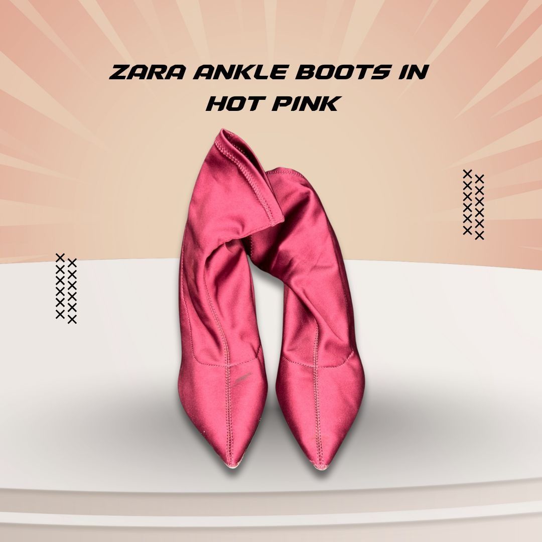 Zara Zara Hot Pink Satin Ankle Boots Size 7.5 Pointed Toe Stilett Size US 7.5 / IT 37.5 - 1 Thumbnail