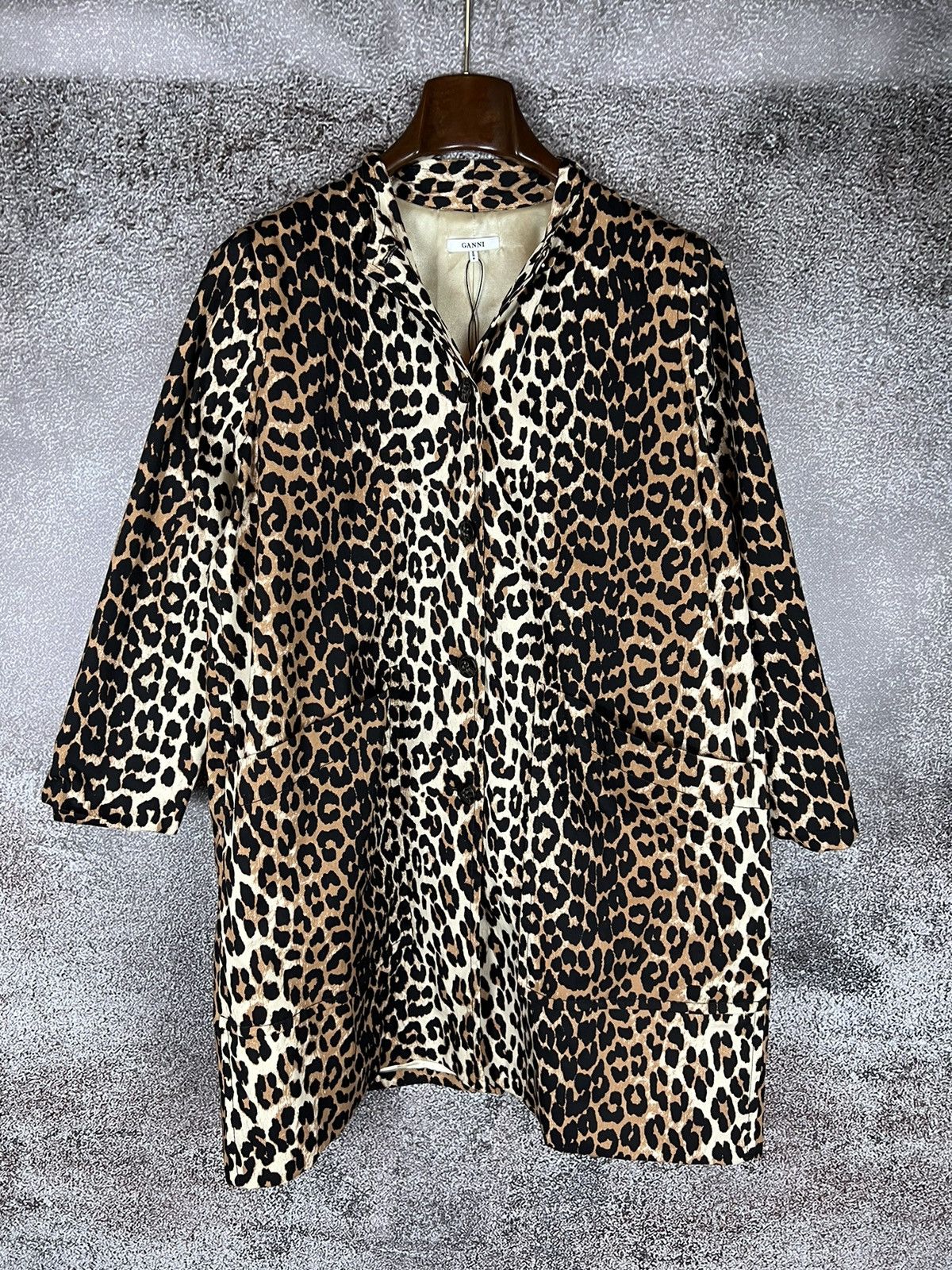 image of New Ganni Leopard Print Oversized Coat, Women's (Size Small)