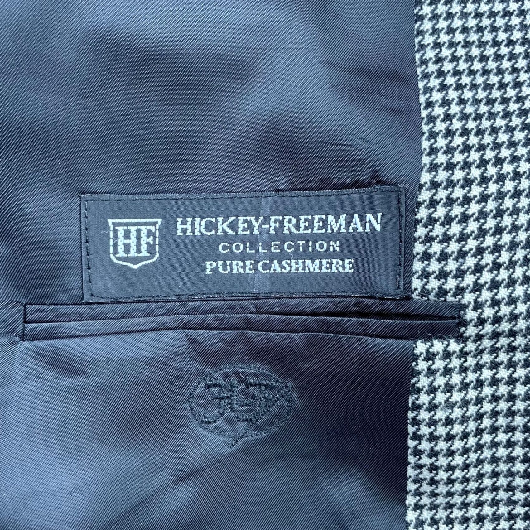 Vintage Hickey Freeman Blazer 100% Cashmere Black Houndstooth Two-Button 42R Men’s Boardroom Ventless Regular Jacket Coat Size 42R - 5 Thumbnail