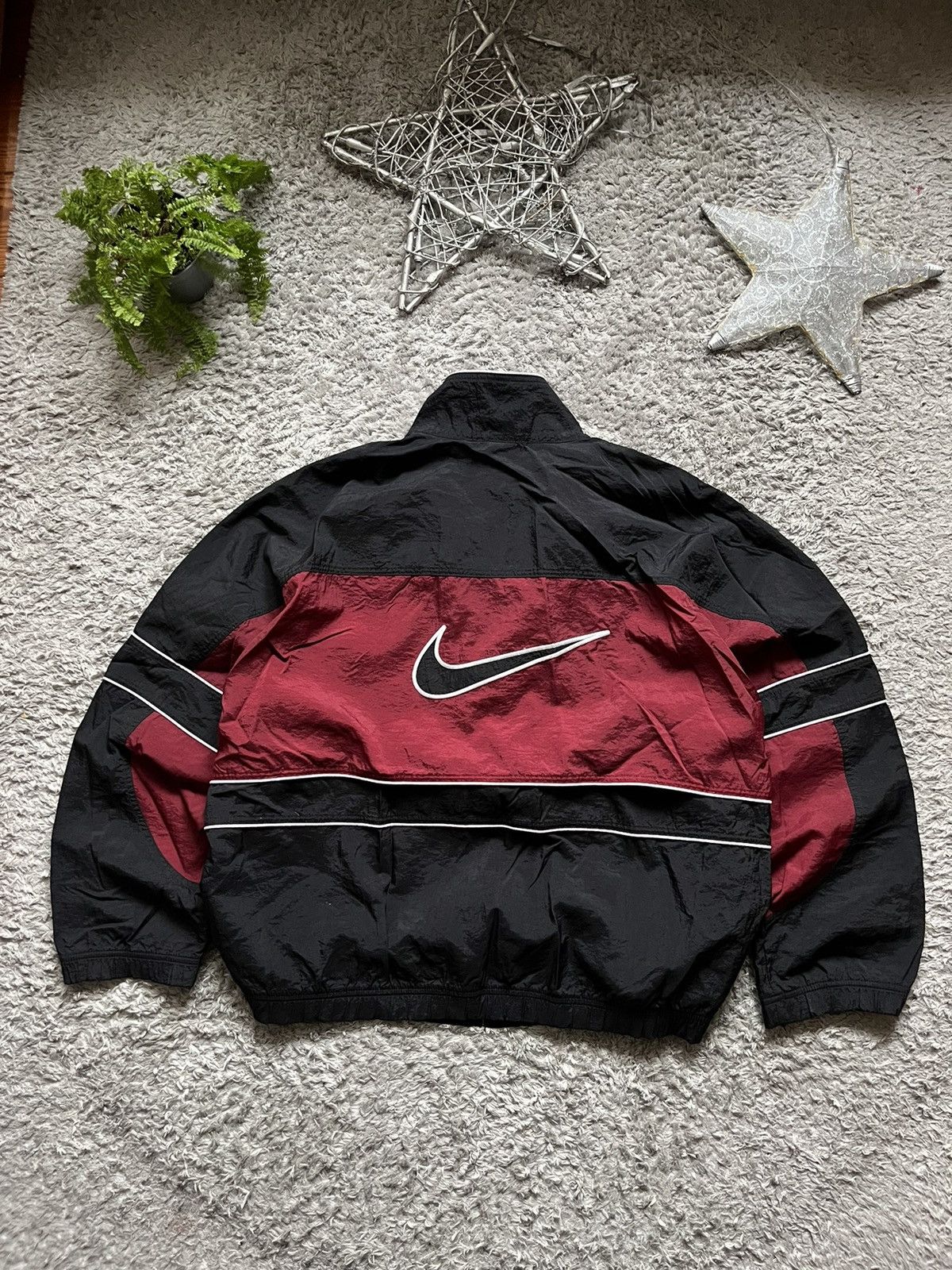 Pre-owned Nike X Vintage Nike Vintage 90's Big Logo Swoosh Light Jacket L Oversize In Black