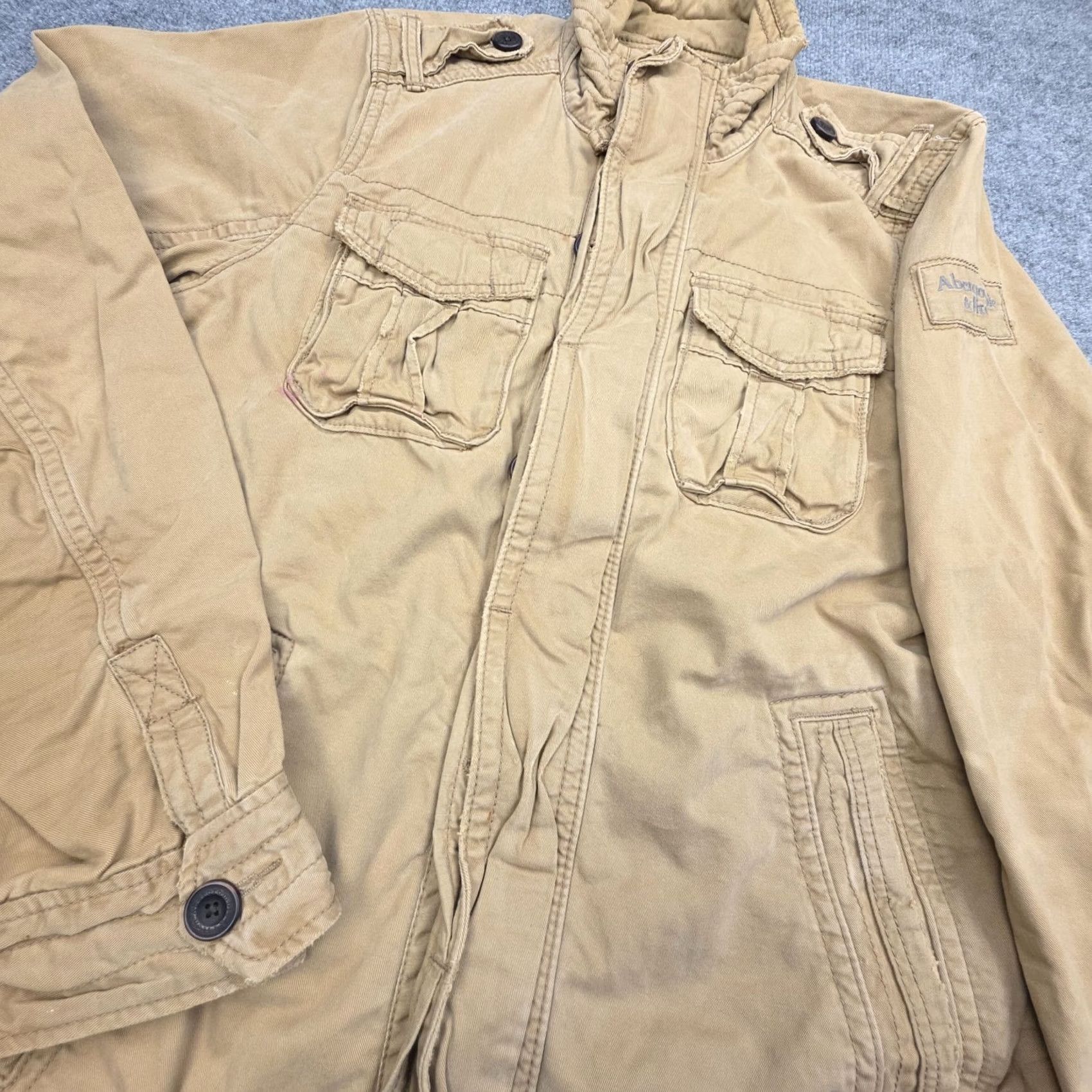 Abercrombie & Fitch Abercrombie & Fitch Military Jacket Men XL Beige Brown Canvas Pocketed Lined Cardigan? (Note: This line is unclear; please confirm style) Size US XL / EU 56 / 4 - 2 Thumbnail