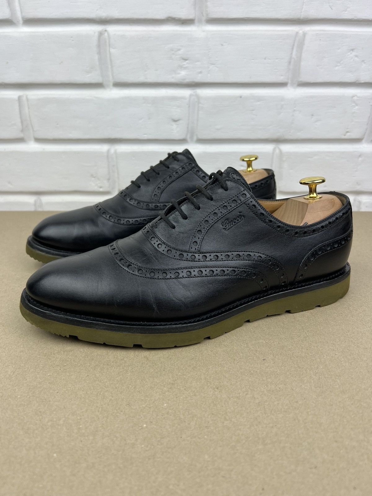 Gucci GUCCI Oxfords Brogues Leather Shoes Lace Up Logo Black Men’s Size US 9.5 / EU 42-43 - 1 Thumbnail