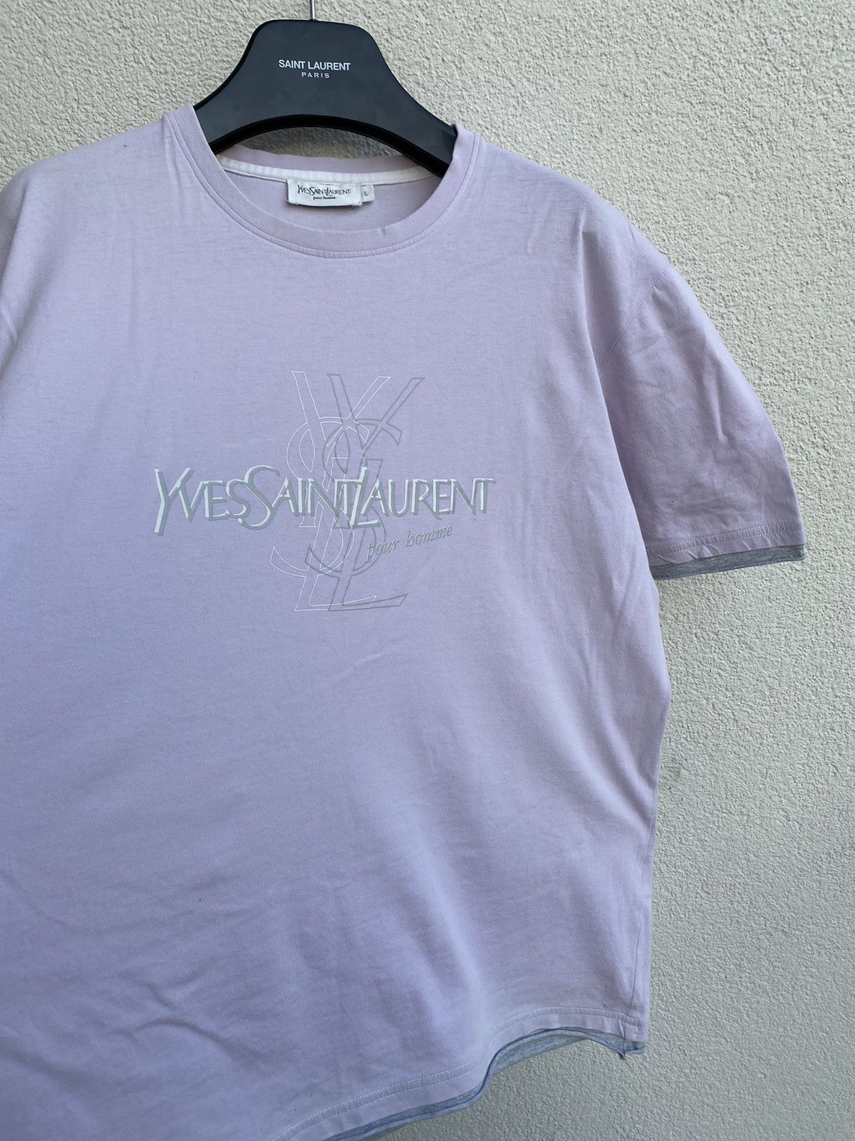 Yves Saint Laurent Lilac YSL T-Shirt Big Logo Double Layer YSL Shirt YSL Tee Size US L / EU 52-54 / 3 - 8 Thumbnail