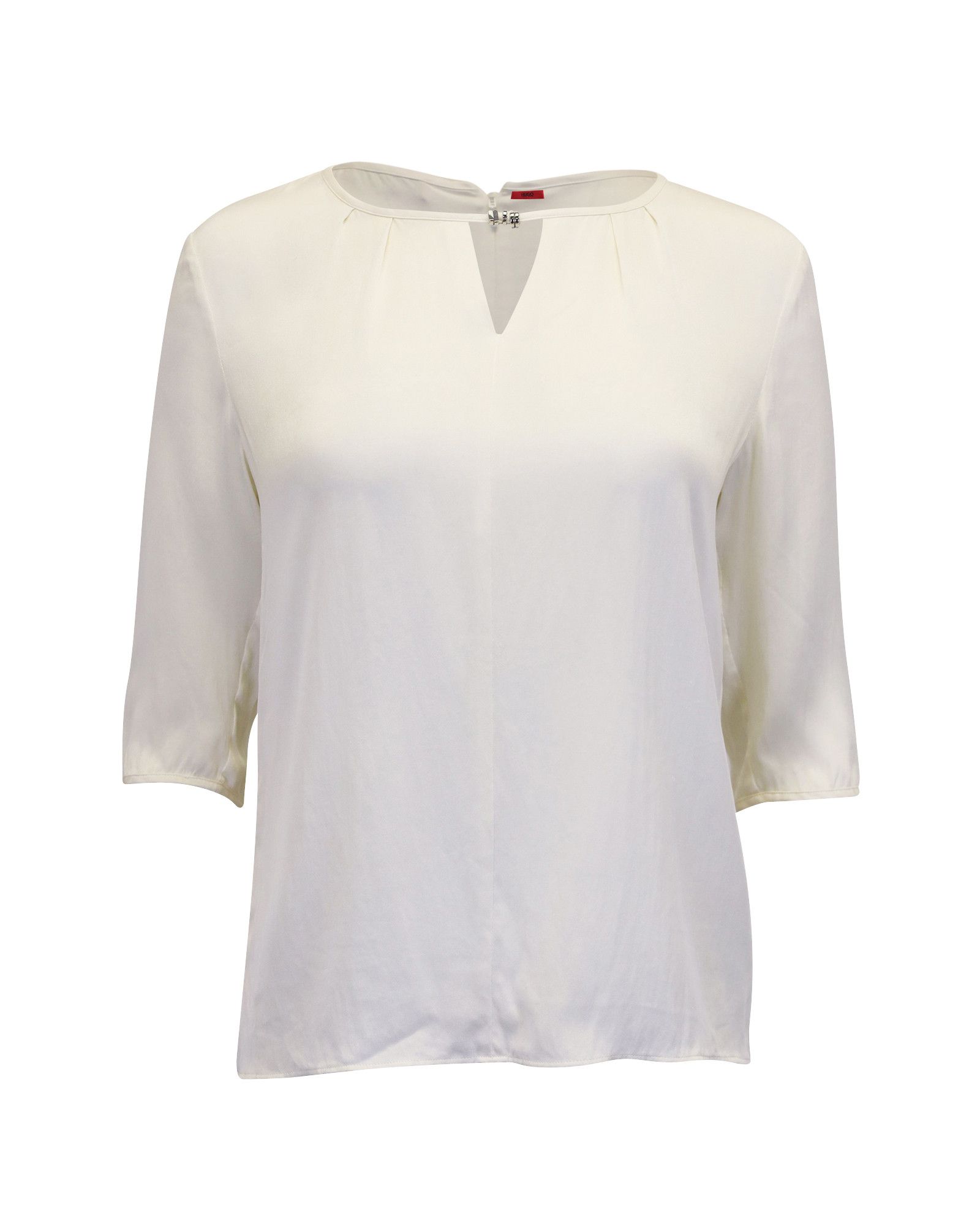Hugo Boss Hugo Boss Keyhole Neck Quarter Sleeves Blouse in Cream Silk Size XS / US 0-2 / IT 36-38 - 1 Thumbnail