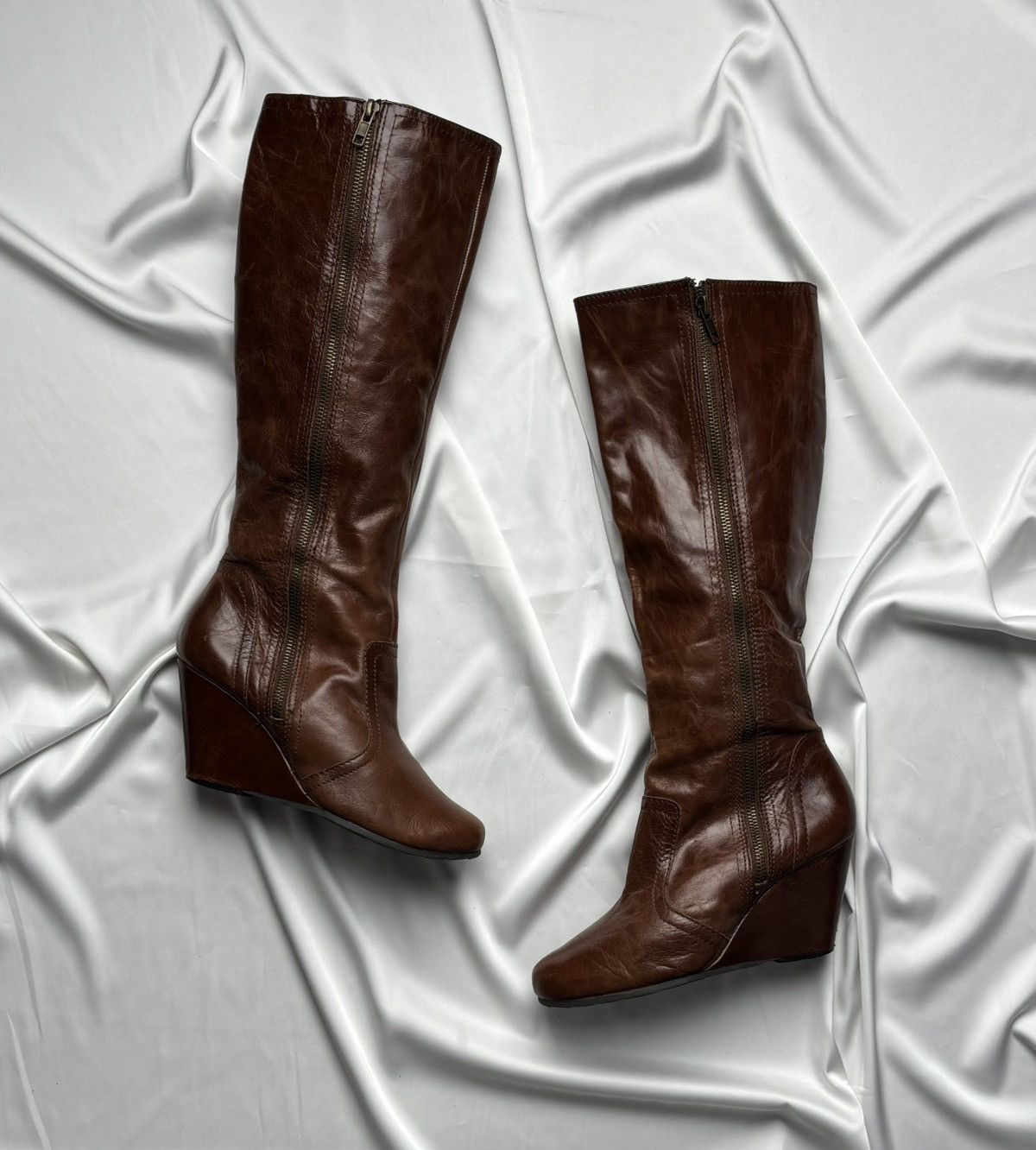 Aldo Vintage high knee size zip wedge leather boots Size US 7 / IT 37 - 1 Thumbnail