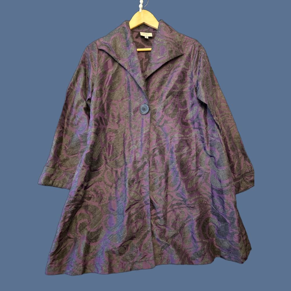 Vintage Kathleen Sommers Coat Womens M Purple Paisley 3/4 Sleeve Single Button Overcoat USA Size M / US 6-8 / IT 42-44 - 1 Thumbnail
