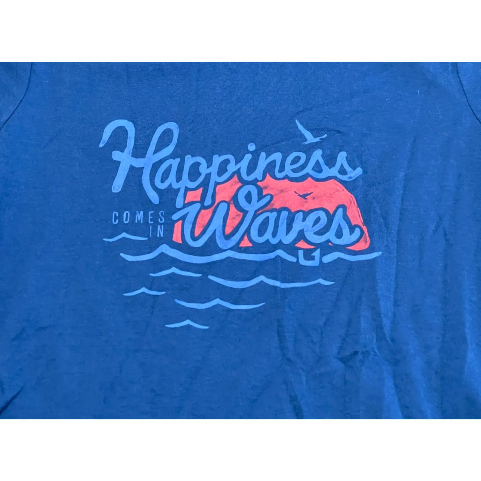 Vintage Huk Shirt Women's Medium Blue Short Sleeve Happiness comes in Waves Shirt Regular Fit Adult Womens Size M / US 6-8 / IT 42-44 - 3 Thumbnail