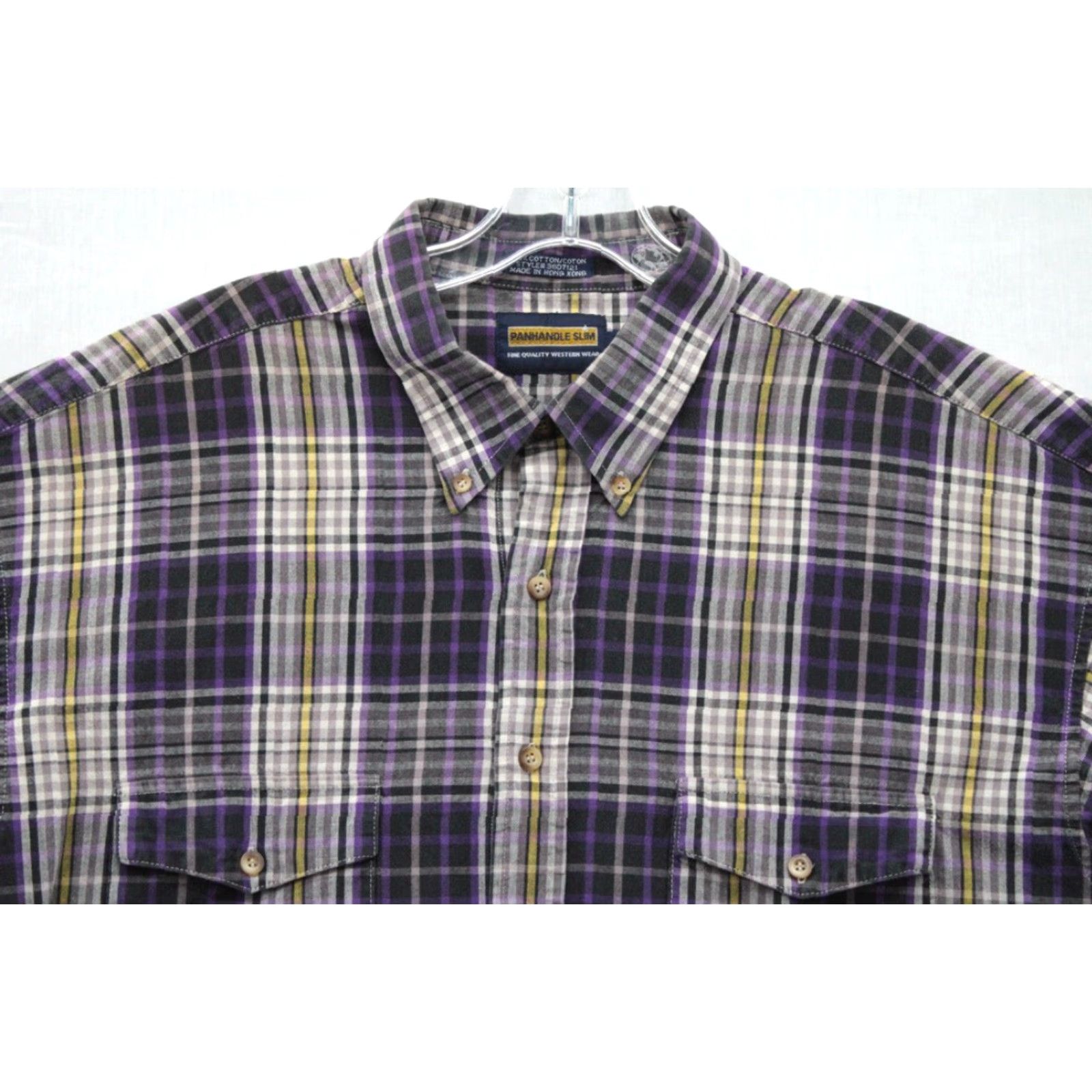 Vintage Panhandle Slim Shirt Men's XL Purple Plaid Cowboy Long Sleeve Cotton Button Down Shirt Size US XL / EU 56 / 4 - 3 Thumbnail