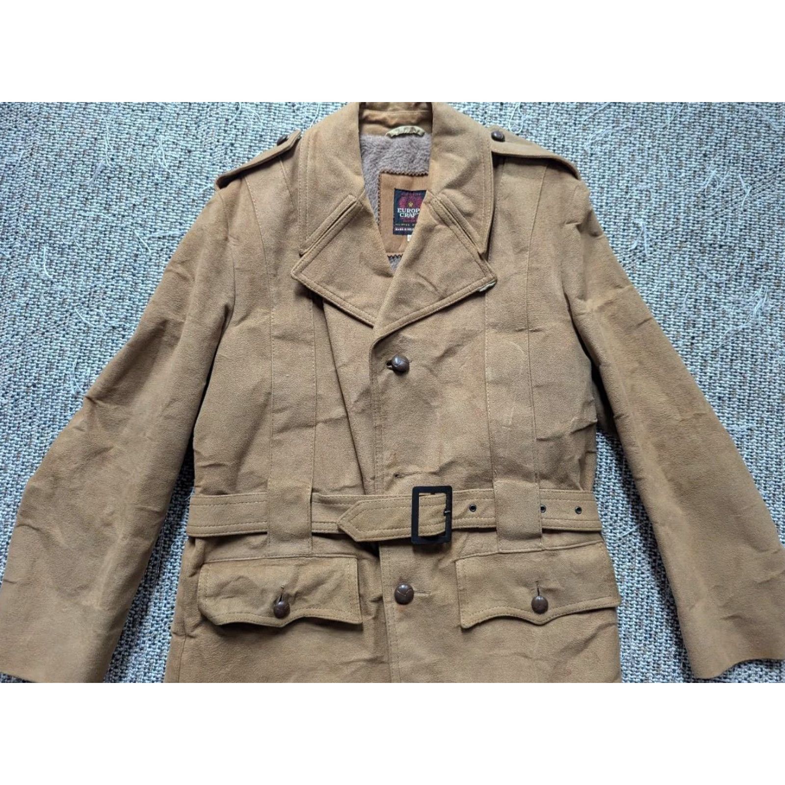 Vintage VINTAGE overcoat Shirt Mens M Brown faux suede leather belted Norfolk Sherlock 40 40 Chest 32" 22" 19" 25" 90s Size US M / EU 48-50 / 2 - 3 Thumbnail
