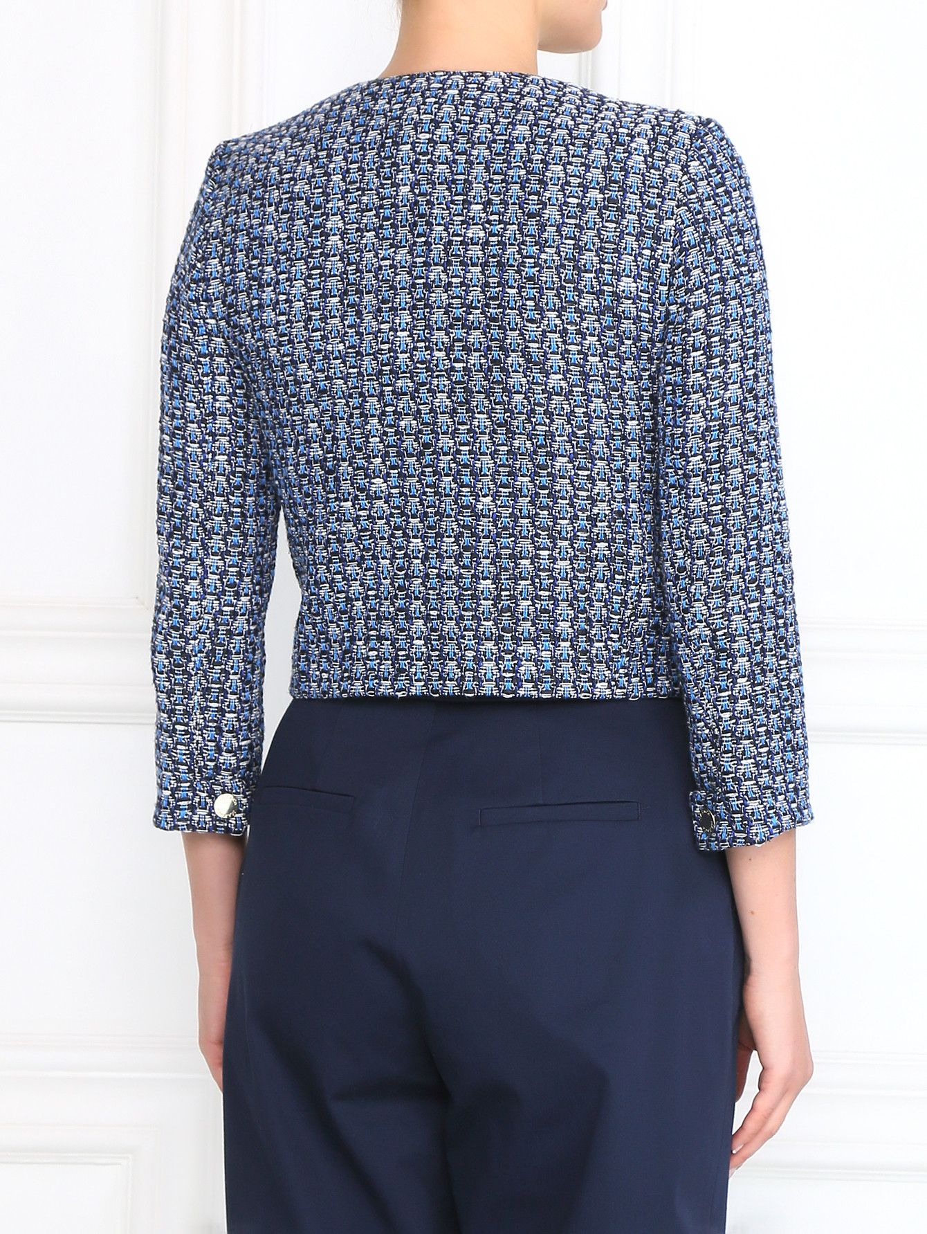 MAX&Co. × Max Mara Max & Co. By Max Mara Full Zip Blue Pattern Short Jacket Size M / US 6-8 / IT 42-44 - 2 Thumbnail