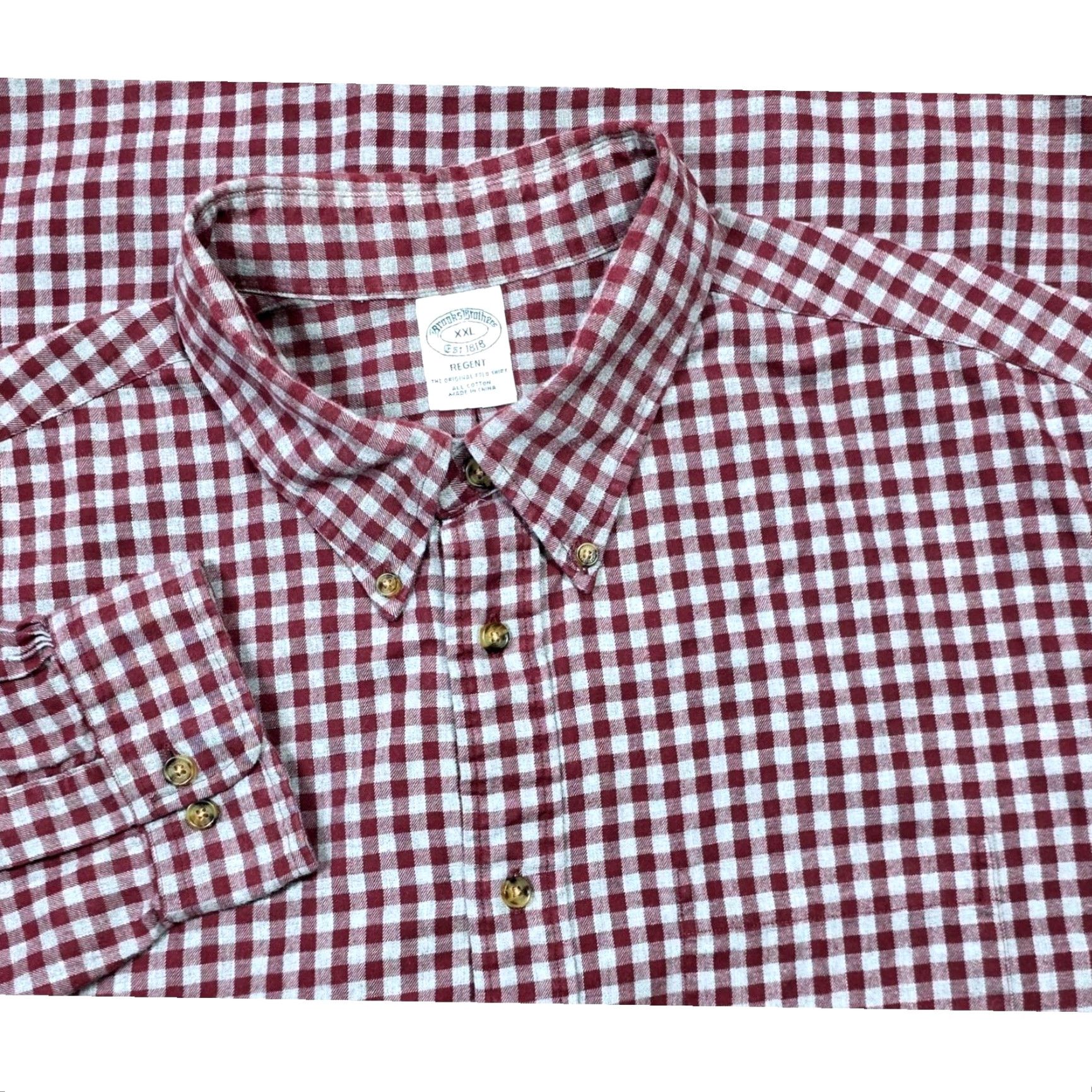 Brooks Brothers Brooks Brothers Button-Up Shirt Long Sleeve 2XL Mens Check Gingham Red Gray Cotton Button-Down Collar Classic Regent Size US XXL / EU 58 / 5 - 2 Thumbnail
