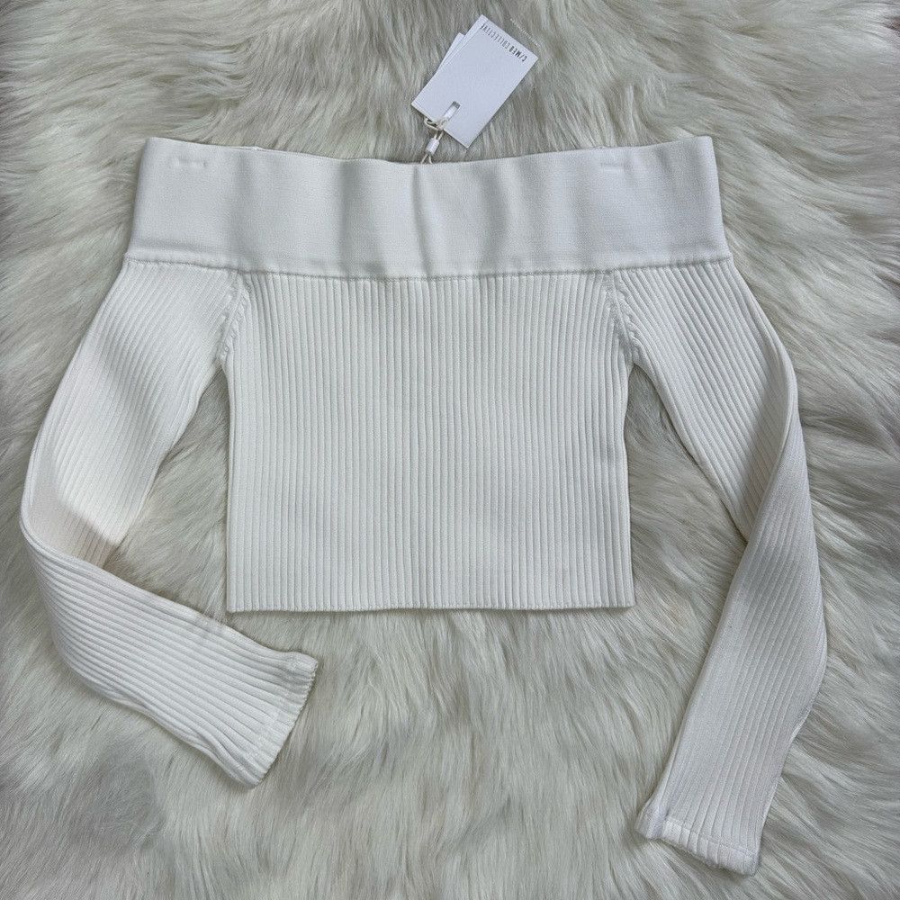 Other C/MEO Life Is Real stretch thick knit ribbed white crop top Size XS / US 0-2 / IT 36-38 - 2 Thumbnail