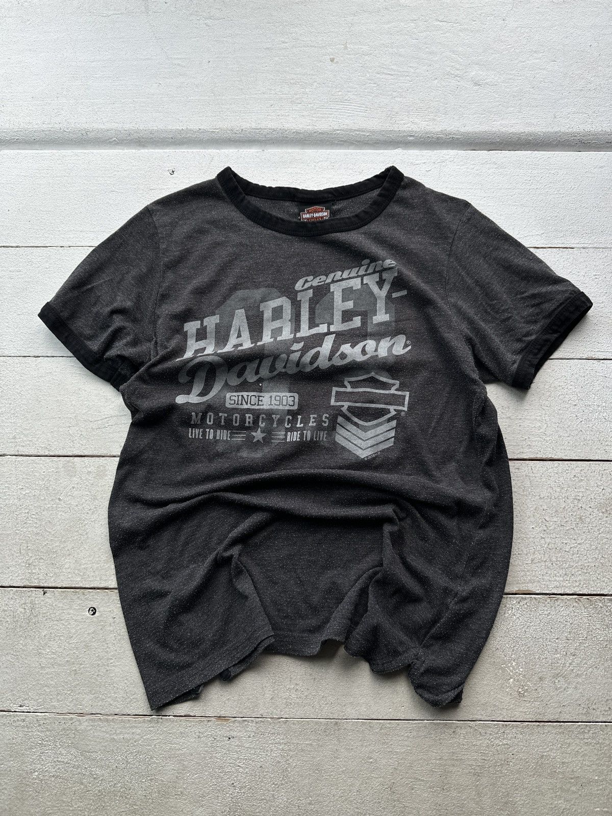 Harley Davidson 🚨VNTG HARLEY DAVIDSON WOMEN BLACK TEE BIG LOGO GOAT Size M / US 6-8 / IT 42-44 - 1 Thumbnail