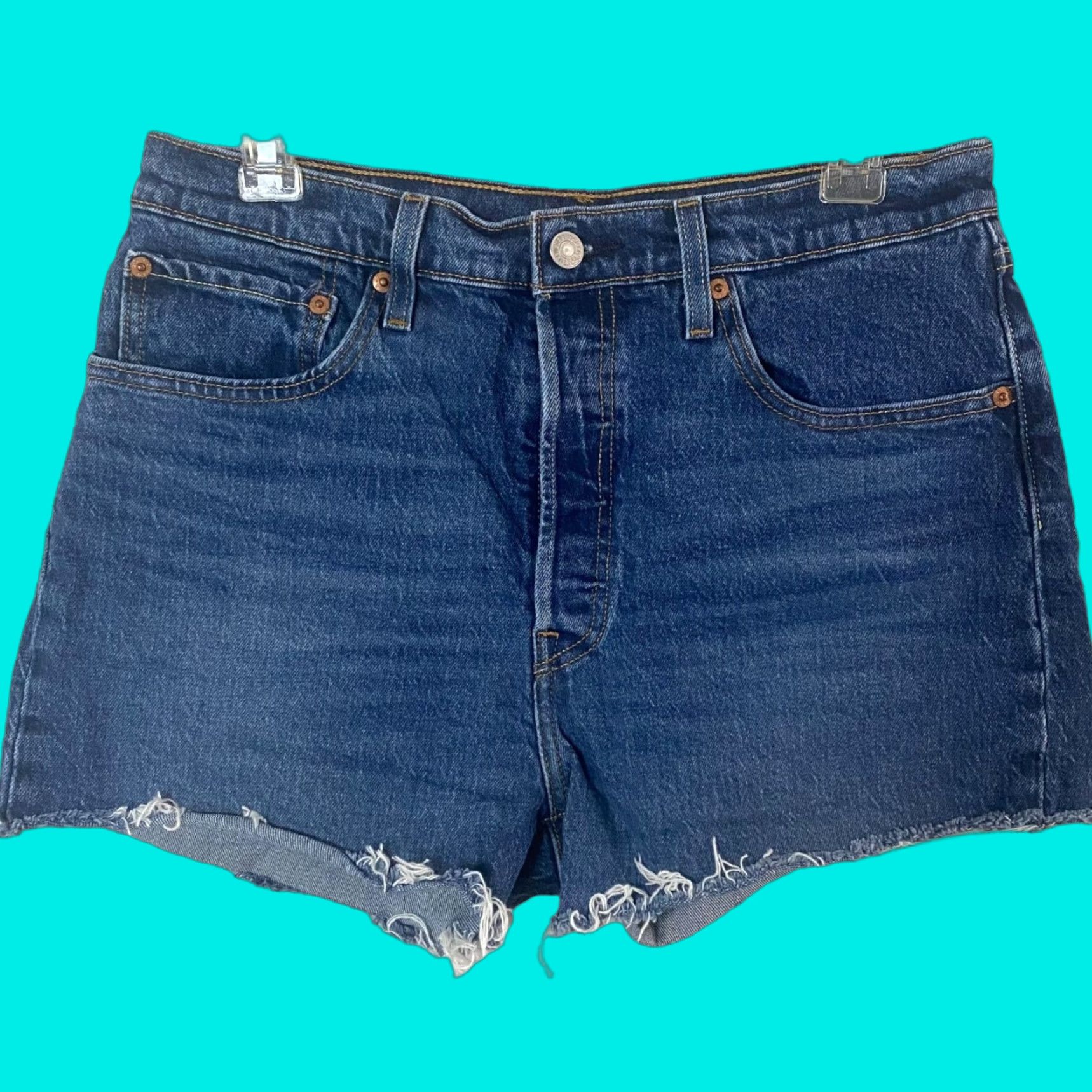 Levi's Levis 501 Button Fly Jean Shorts Womens Size 30 Blue Denim Medium Wash Raw Hem Size 30" / US 8 / IT 44 - 1 Thumbnail