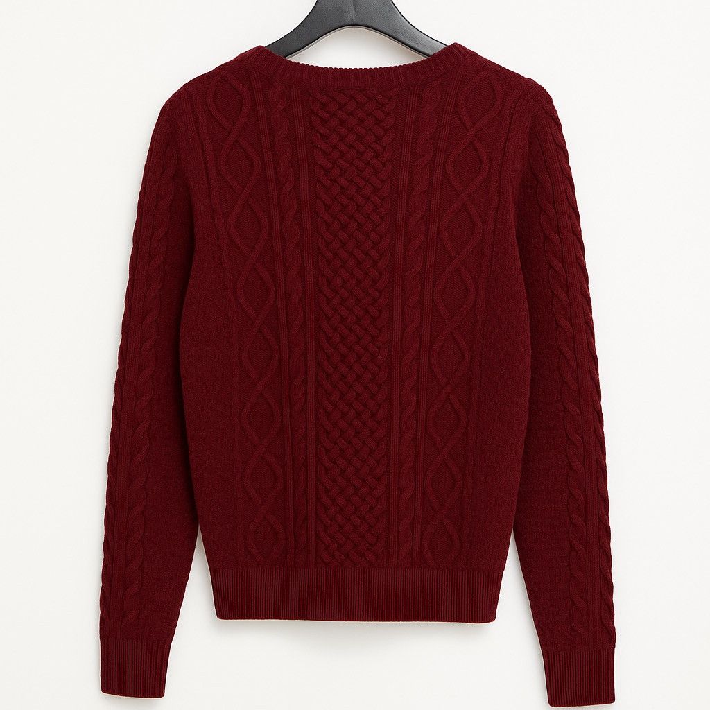 Uniqlo Ines de la Fressange Paris Burgundy Cable Knit Sweater Size L / US 10 / IT 46 - 2 Thumbnail
